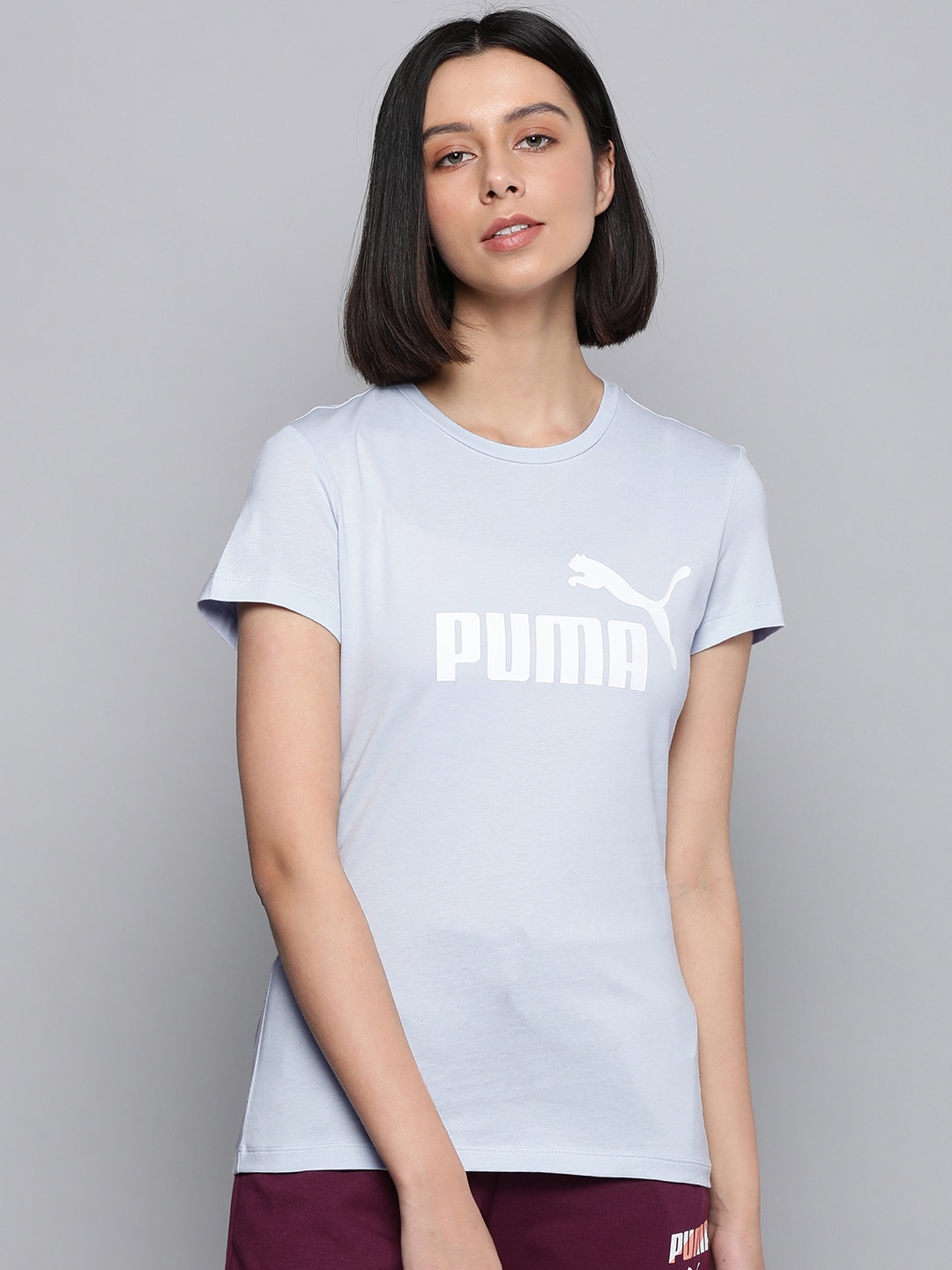 Puma Women Blue & White Essentials Logo Printed T-shirt Price in India