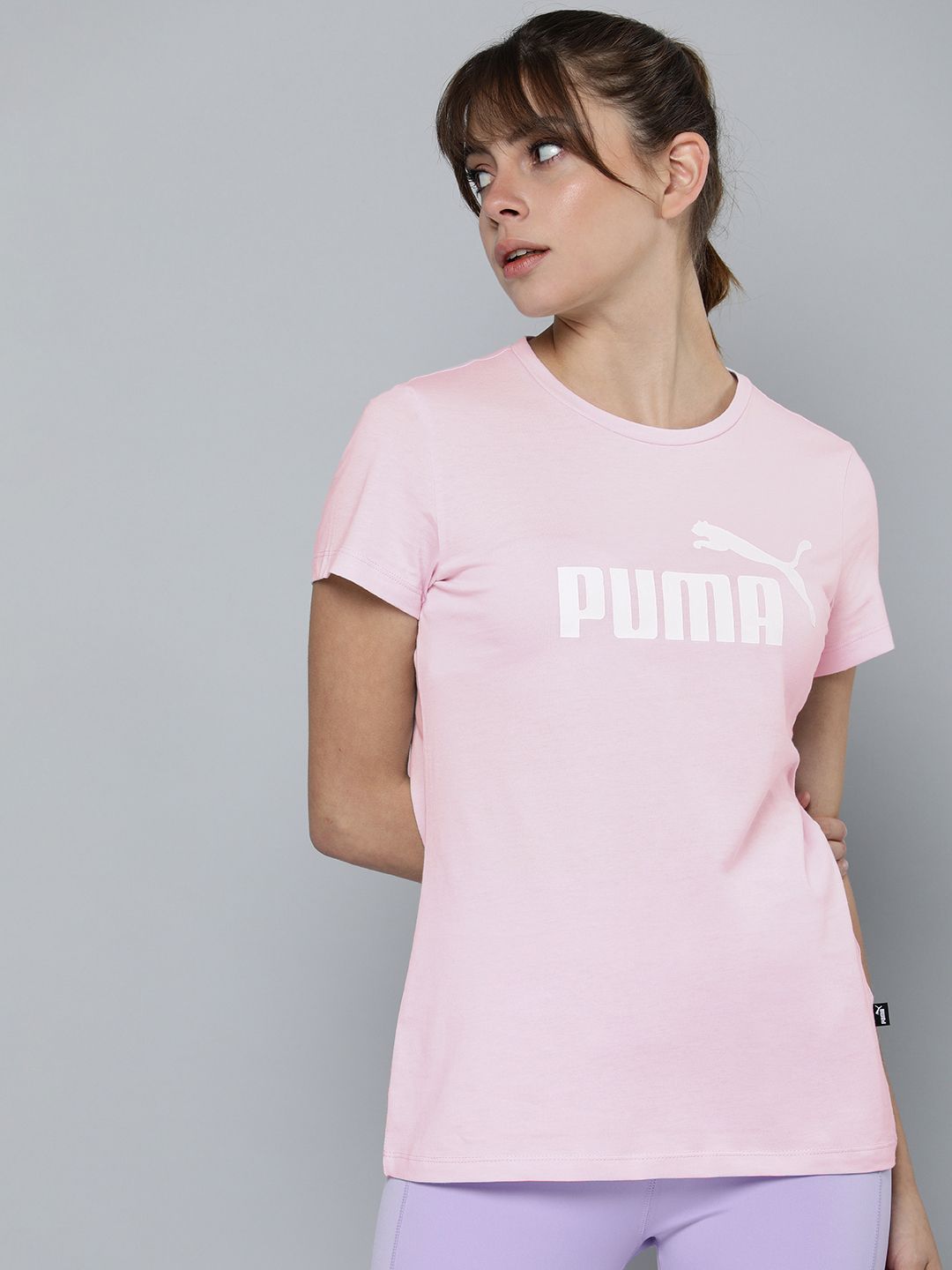 Puma Women Lavender Brand Logo Printed Pure Cotton Applique T-shirt Price in India