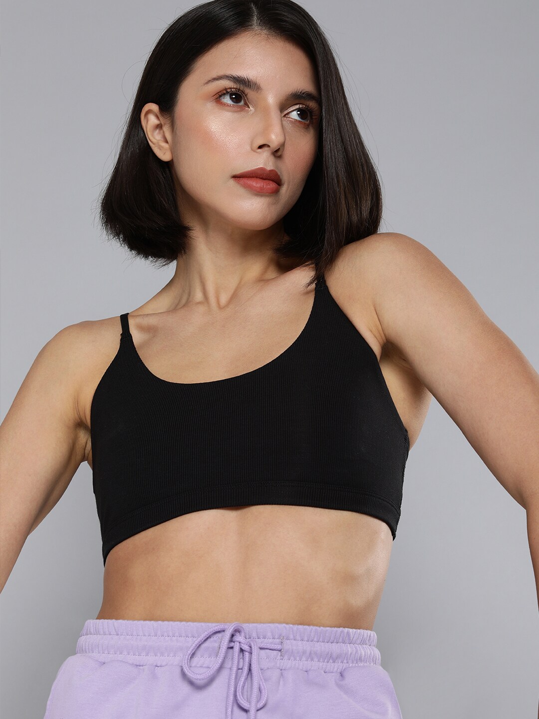 Puma Women Black Exhale Ribbed Low Impact Yoga Bra With Styled Back Price in India