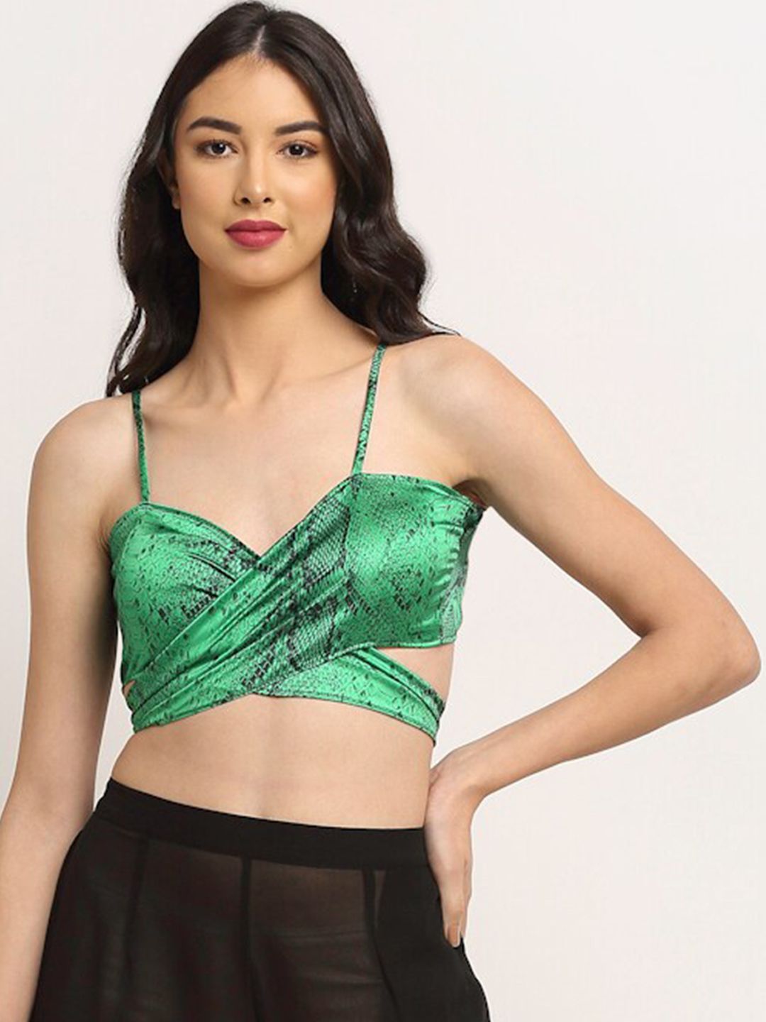 EROTISSCH Women Green & Black Printed Beachwear Top Price in India