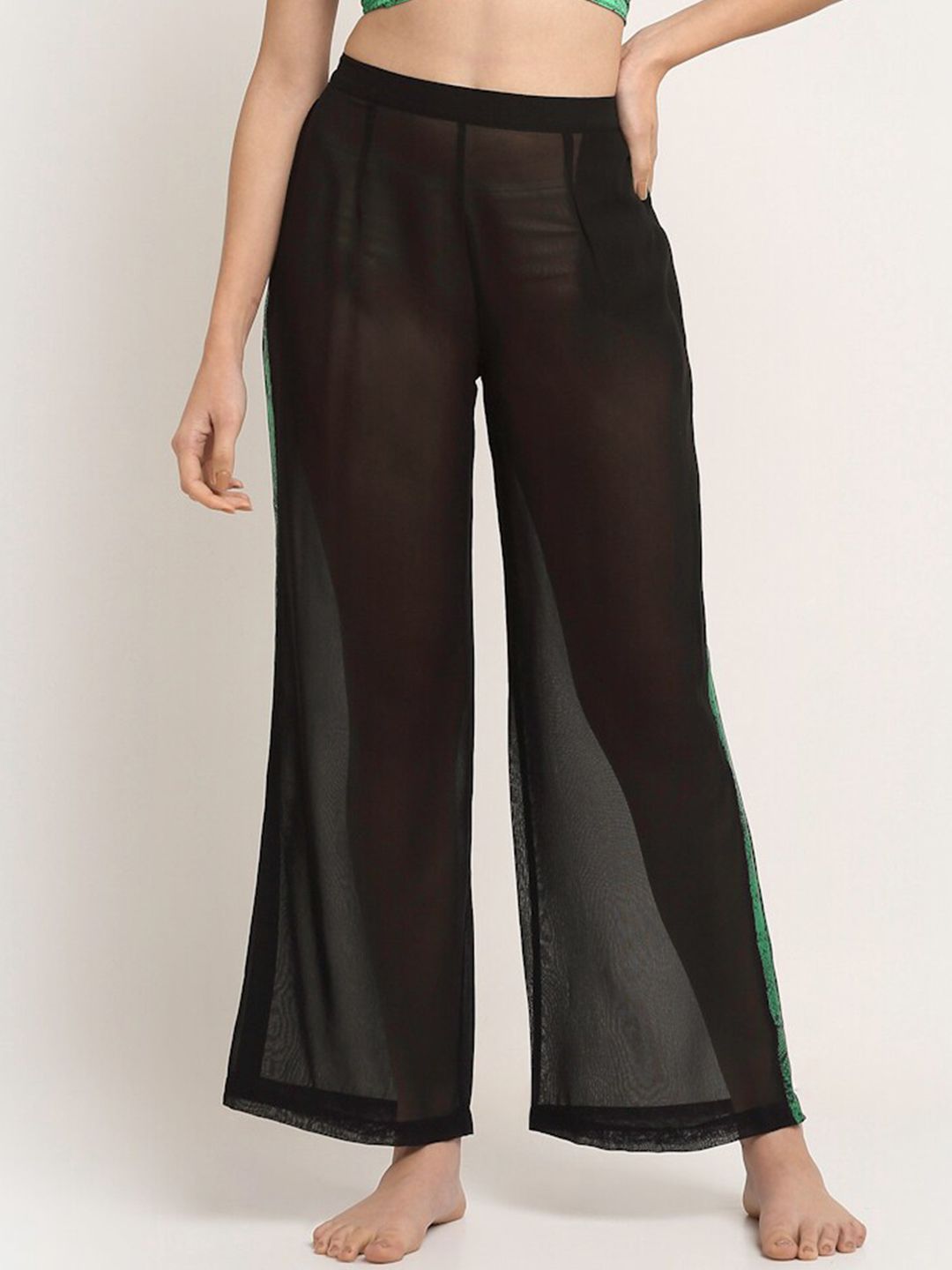 EROTISSCH Women Black Solid Semi Sheer Beachwear Pants Price in India