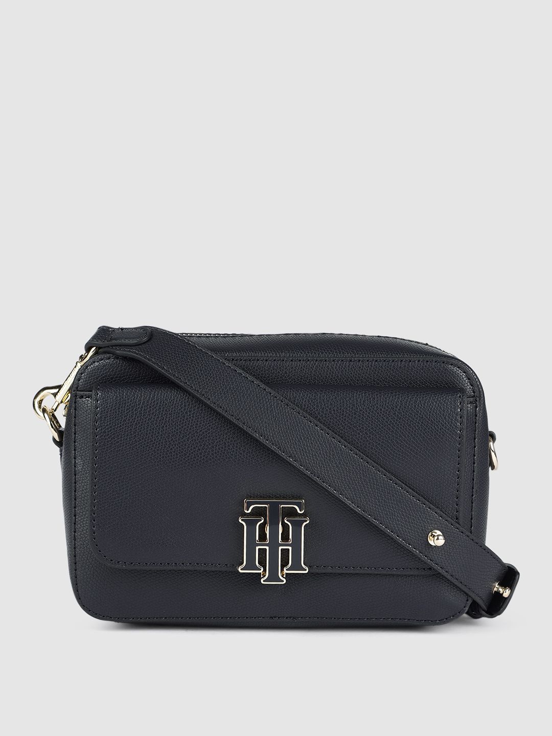 Tommy Hilfiger Navy Blue Textured PU Structured Sling Bag Price in India
