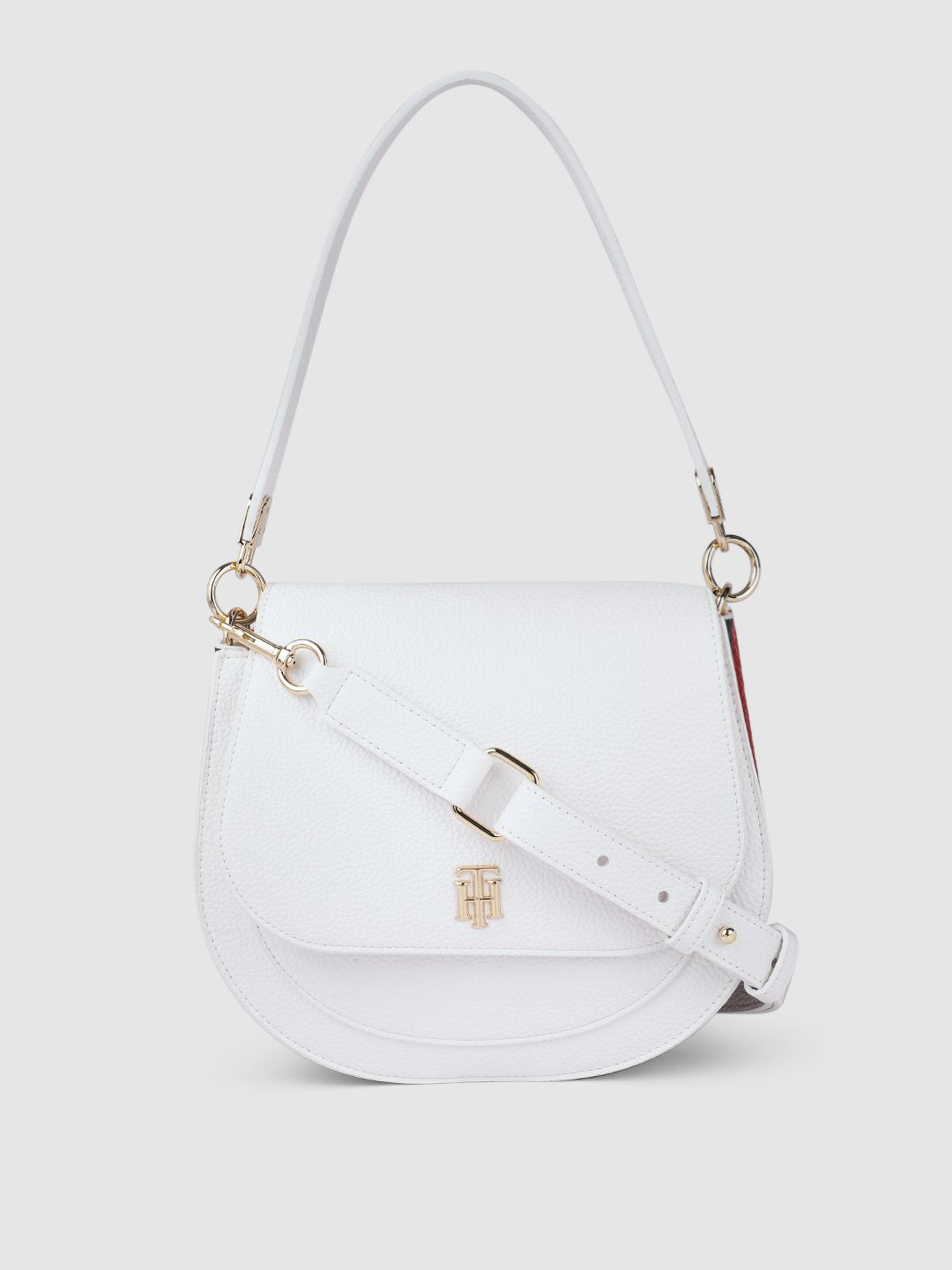 Tommy Hilfiger White Solid Structured Shoulder Bag Price in India