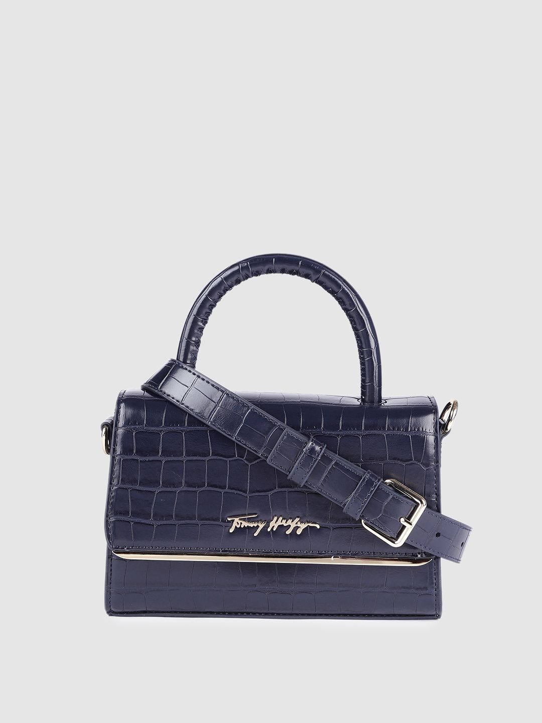 Tommy Hilfiger Blue PU Structured Satchel Price in India