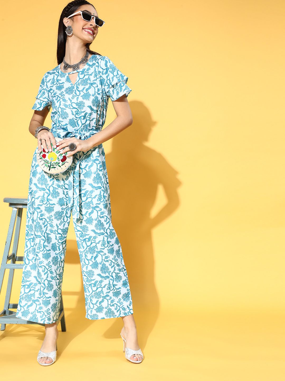 ZIYAA Women Stunning Blue Printed Ethnic Jumpsuit