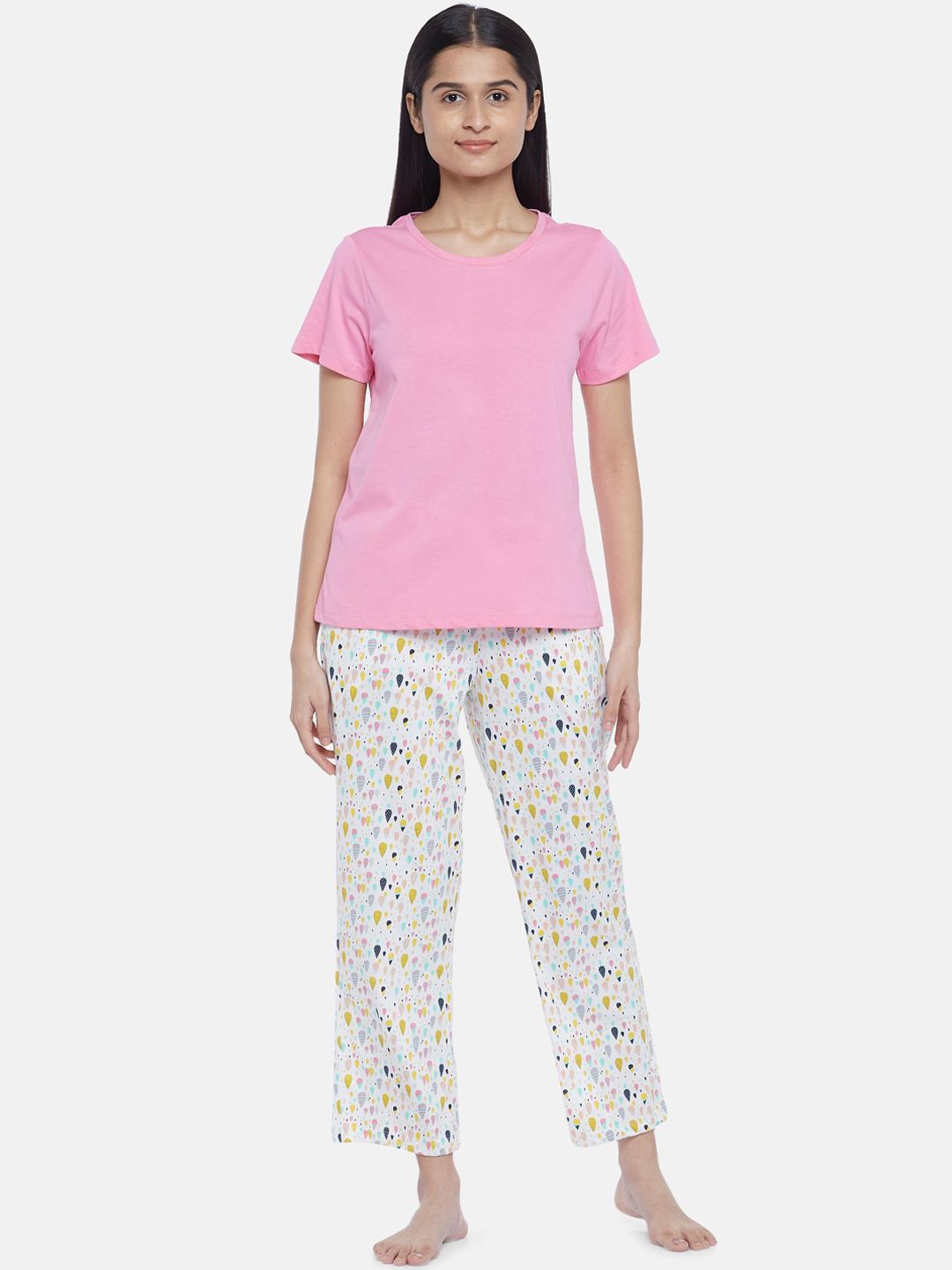 Dreamz by Pantaloons Women Off White & Pink Night suit Price in India