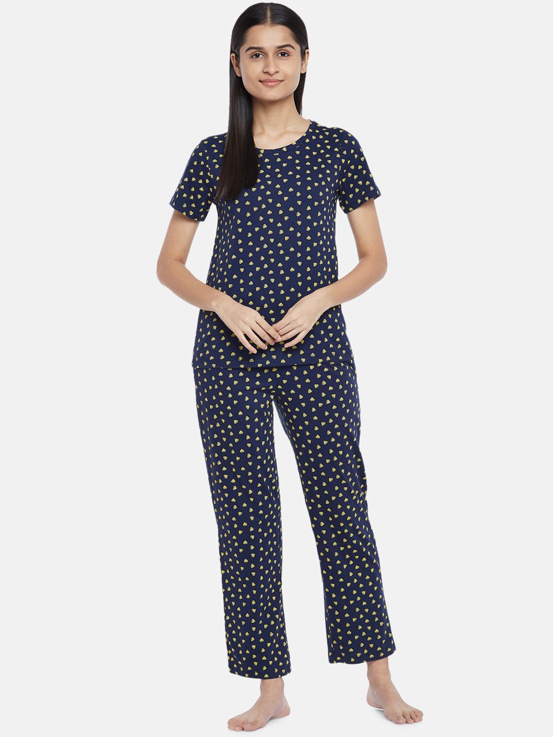 Dreamz by Pantaloons Women Navy Blue & Yellow Printed Night suit Price in India
