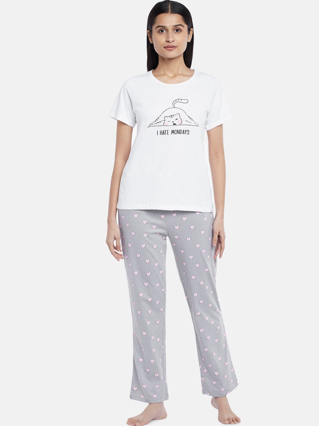 Dreamz by Pantaloons Women White & Grey Printed Night suit Price in India