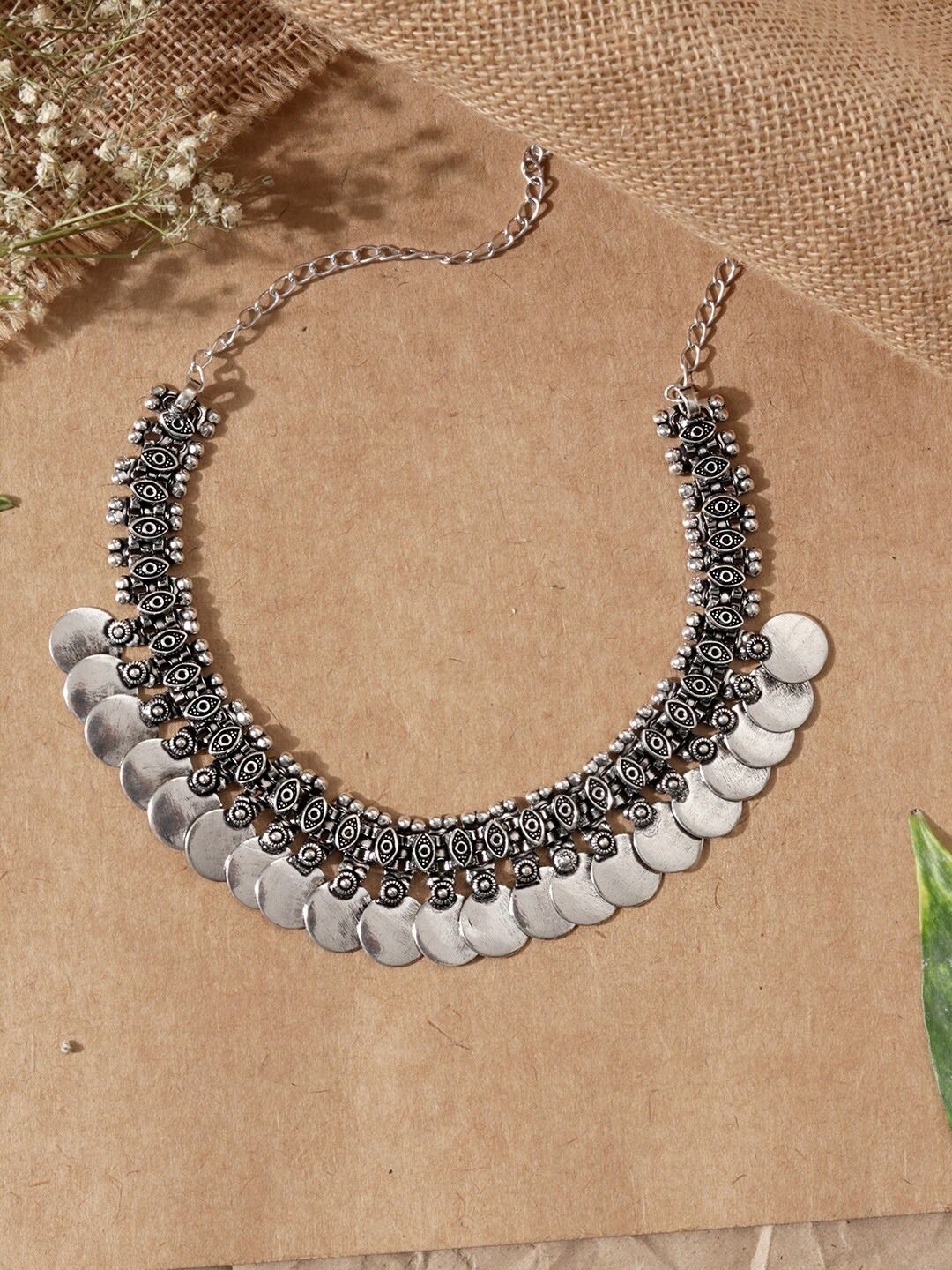 Fida Women Silver-Toned Silver-Plated Oxidised Necklace Price in India