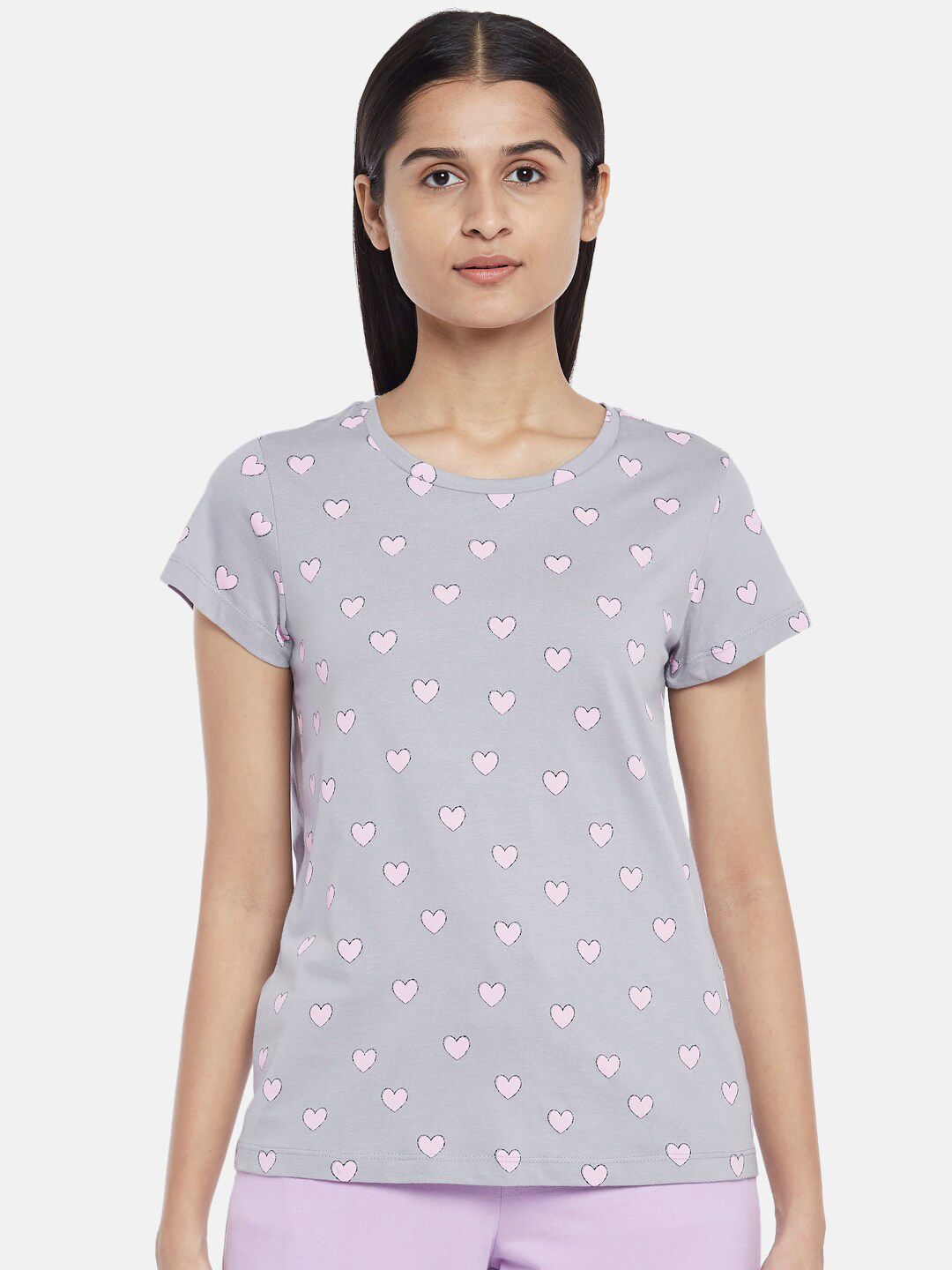 Dreamz by Pantaloons Women Grey Printed Lounge Tshirt Price in India