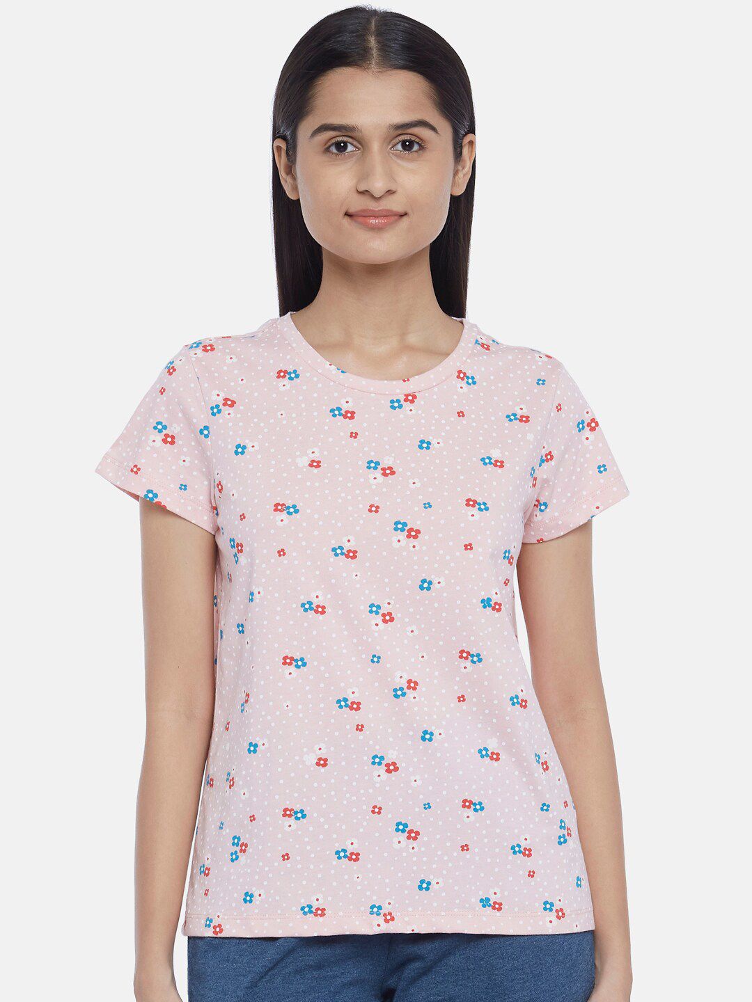 Dreamz by Pantaloons Women Pink Floral Lounge Tshirt Price in India