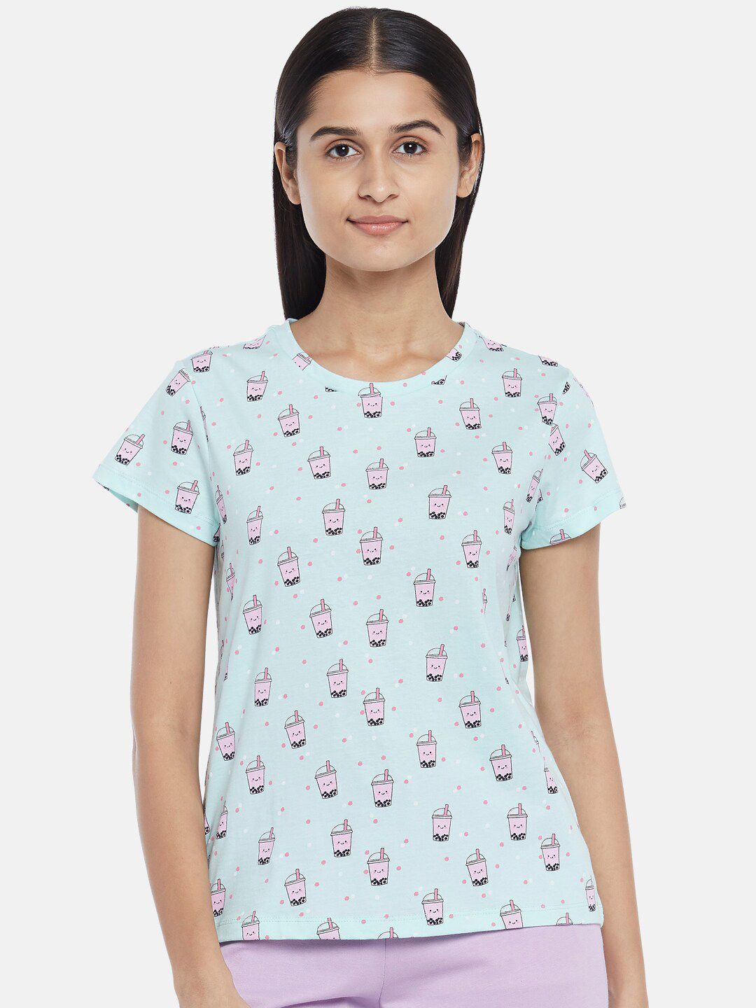 Dreamz by Pantaloons Women Blue Printed Lounge T-shirts Price in India