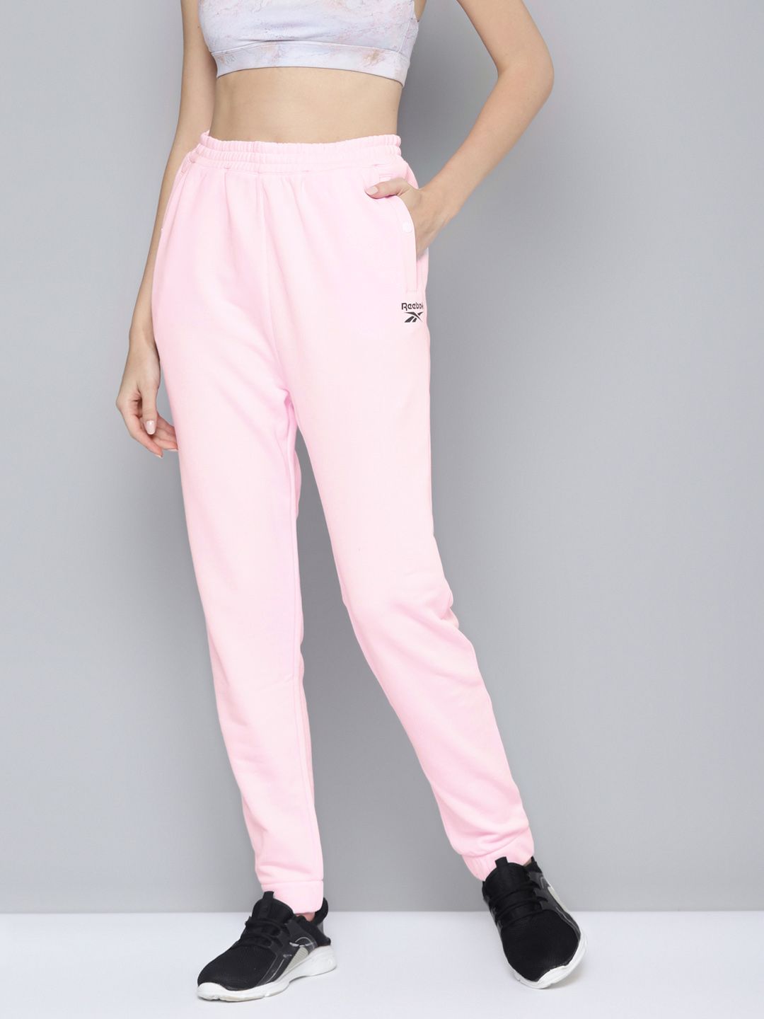 Reebok Classic Women Pink & White WCE Brand Logo Print Joggers Price in India