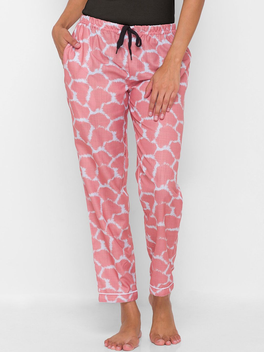 FashionRack Women Peach & White Cotton Printed Pyjamas Price in India