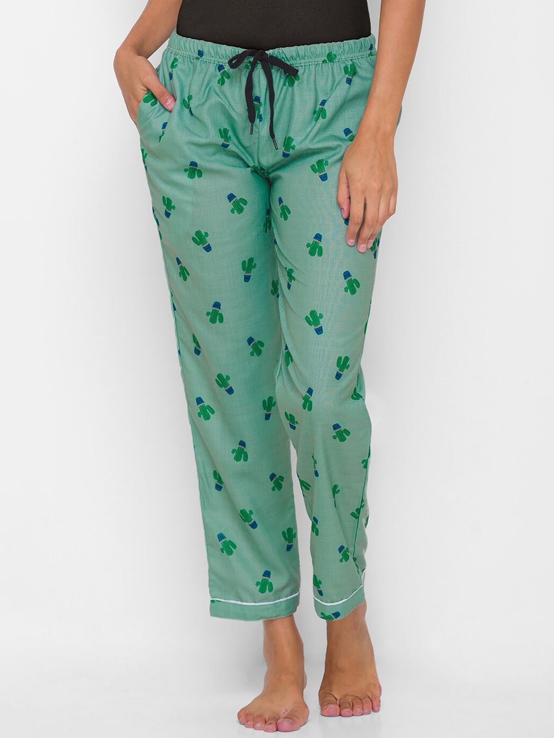 FashionRack Women Green Printed Lounge Pants Price in India