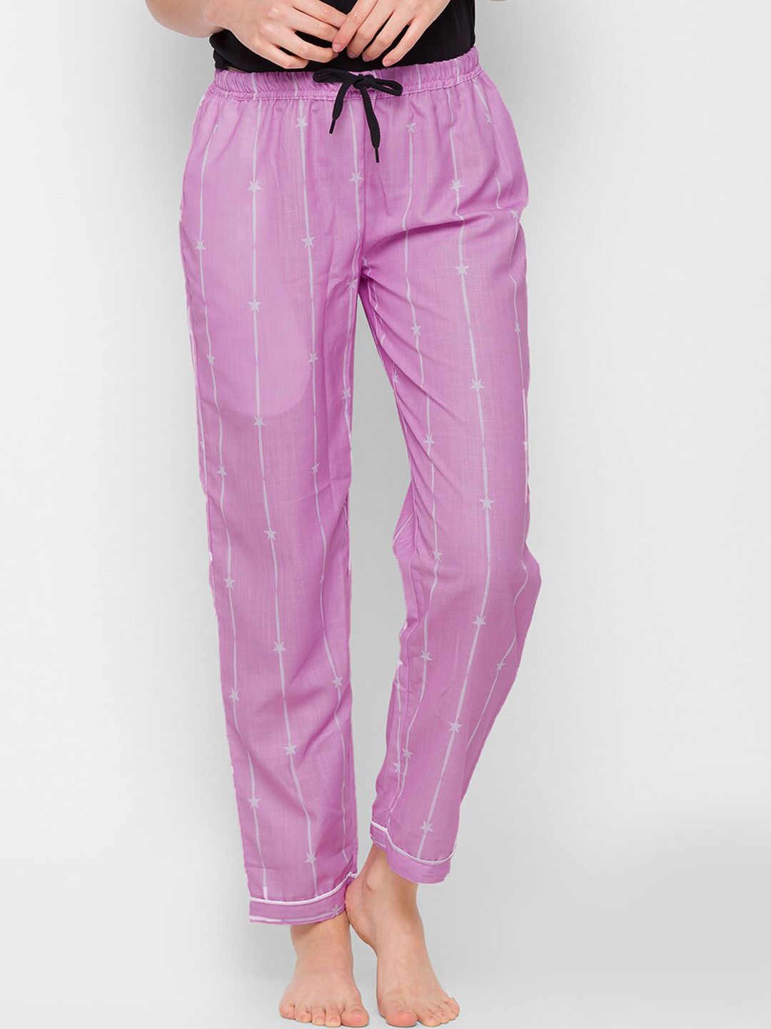 FashionRack Women Purple Printed Cotton Lounge Pants Price in India