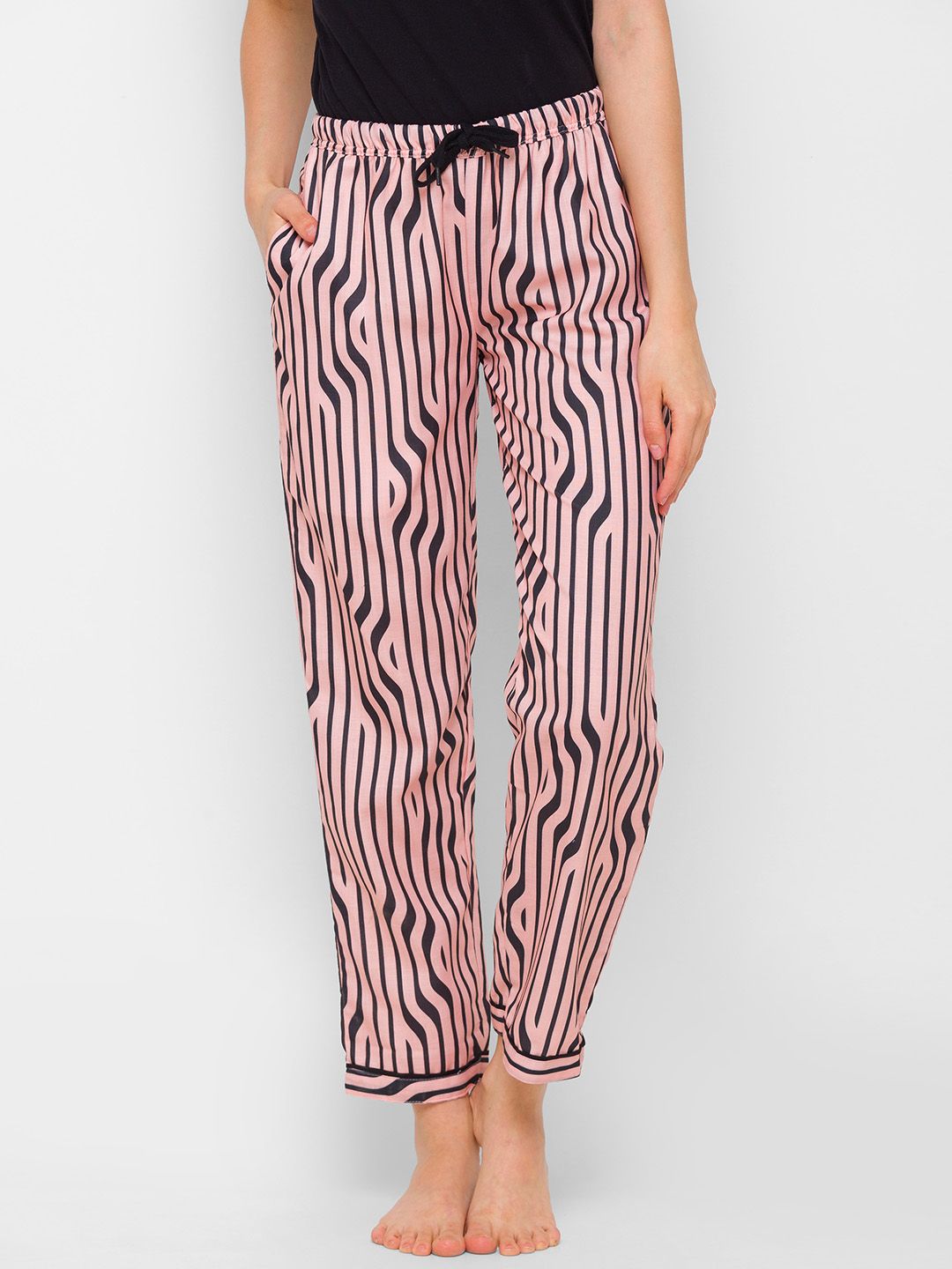 FashionRack Women Pink & Black Printed Cotton Lounge Pants Price in India