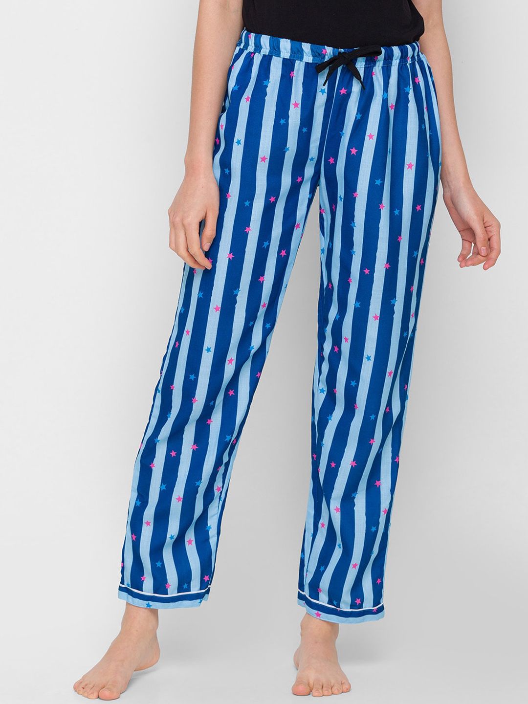 FashionRack Women Blue Striped Cotton Lounge Pant Price in India