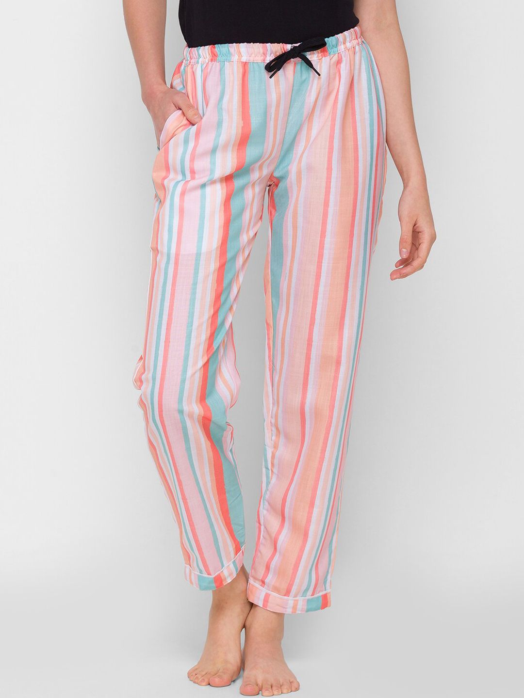 FashionRack Women Muticoloured Cotton Striped Lounge Pants Price in India