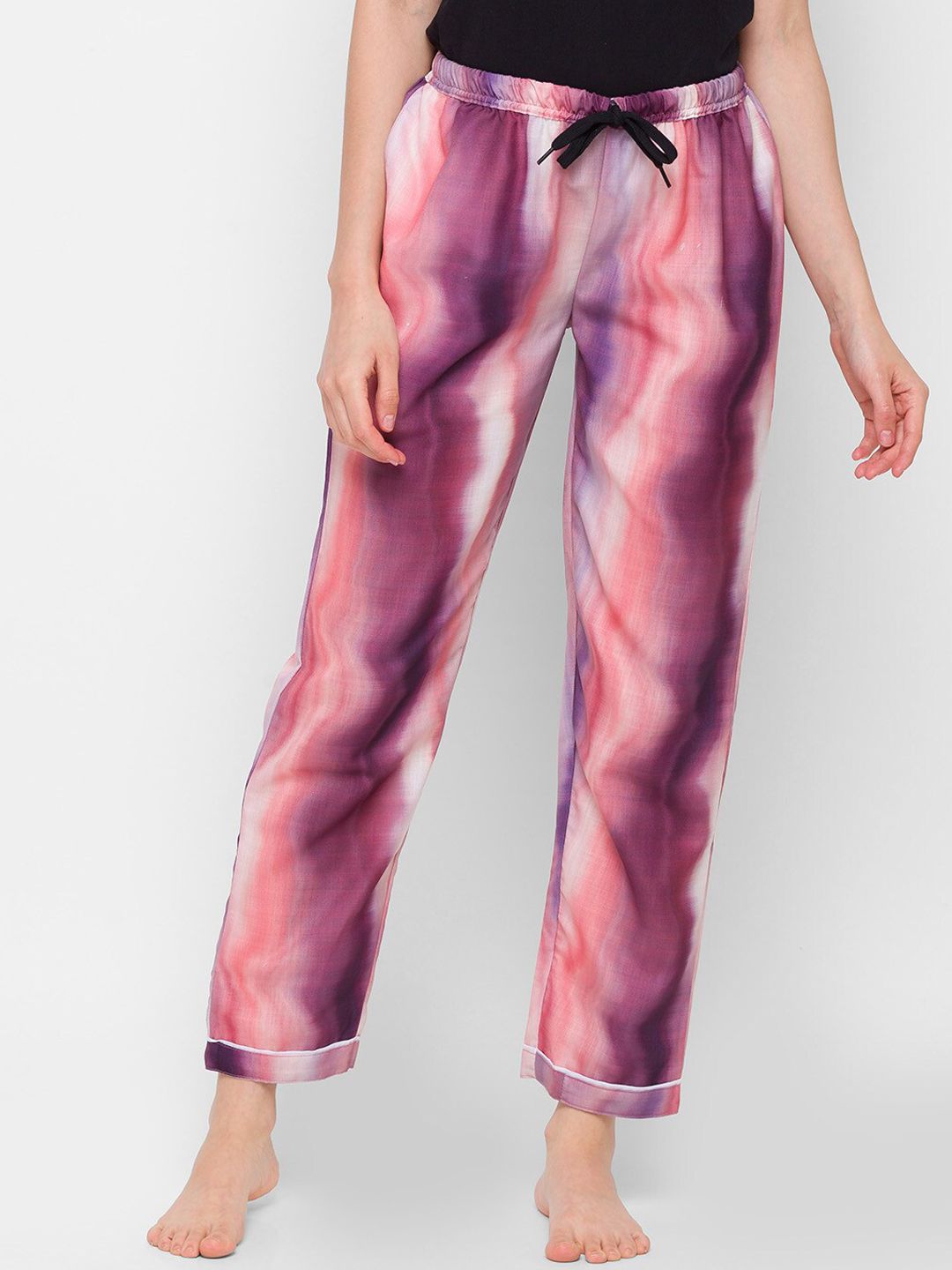 FashionRack Women Purple & Maroon Printed Cotton Lounge Pants Price in India