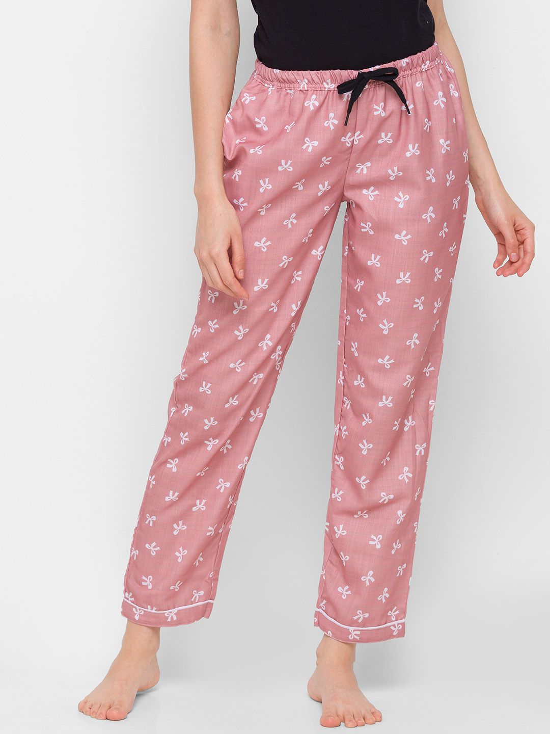 FashionRack Women Pink Printed Cotton Lounge Pants Price in India