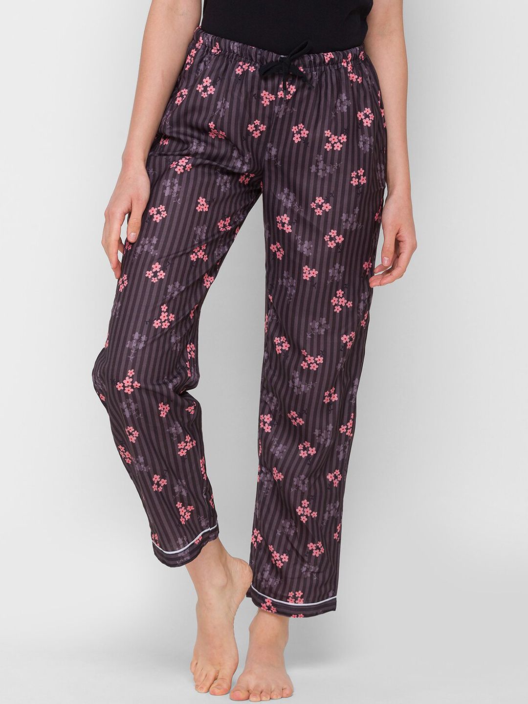 FashionRack Women Brown & Pink Printed Cotton Lounge Pants Price in India