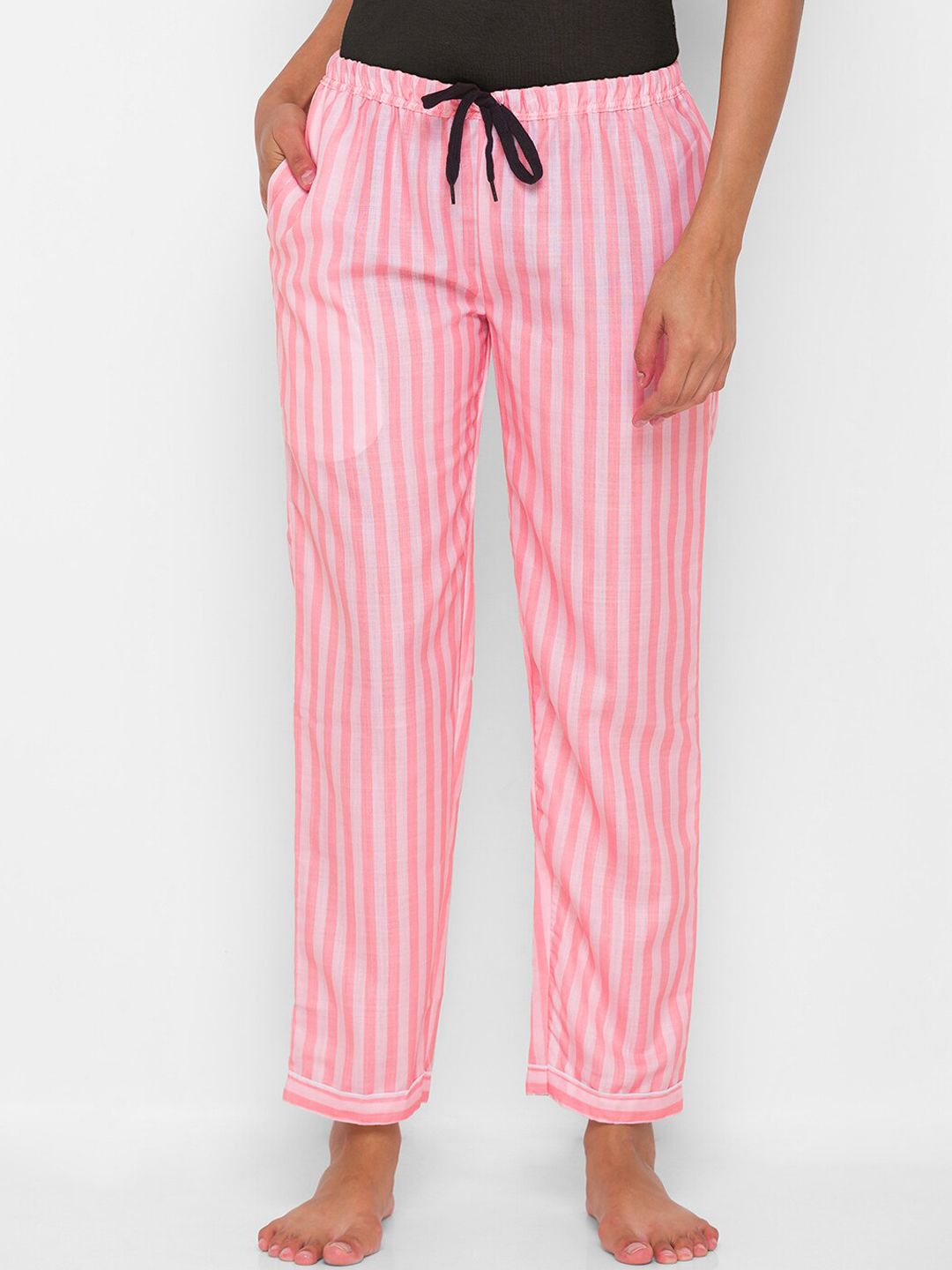 FashionRack Women Pink & Peach Striped Cotton Lounge Pants Price in India