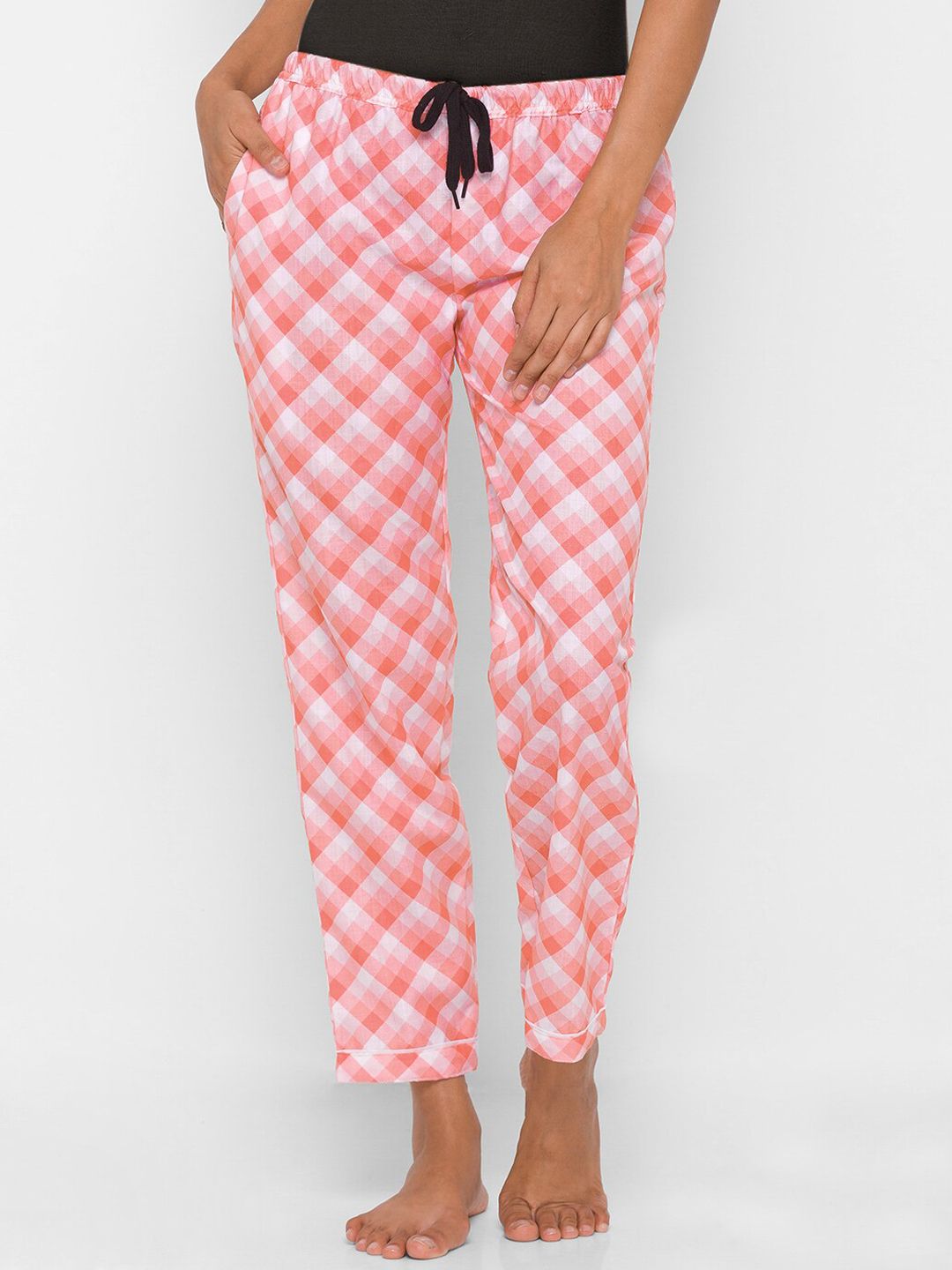 FashionRack Women Pink Checks Printed Cotton Lounge Pants Price in India