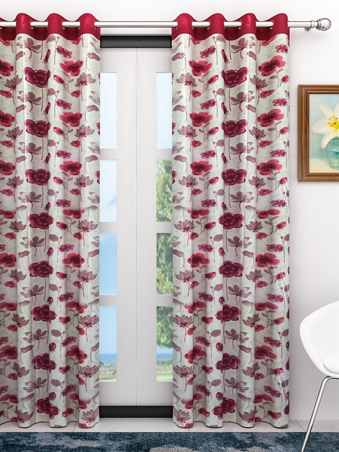 Athom Trendz Red & White Floral Single Door Curtain Price in India