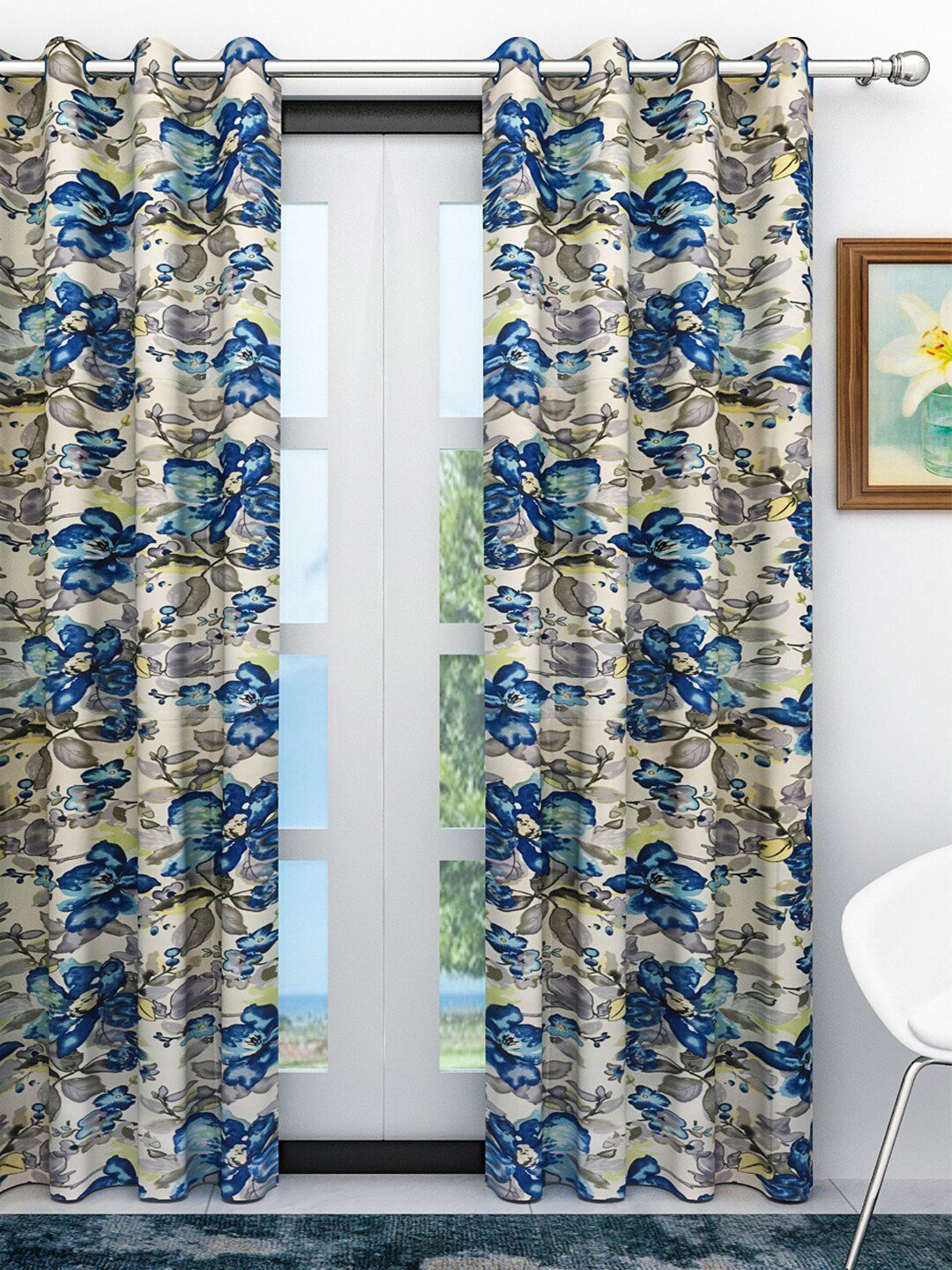 Athom Trendz Multi-colored Floral Printed Single Door Regular 7ft Curtain Price in India