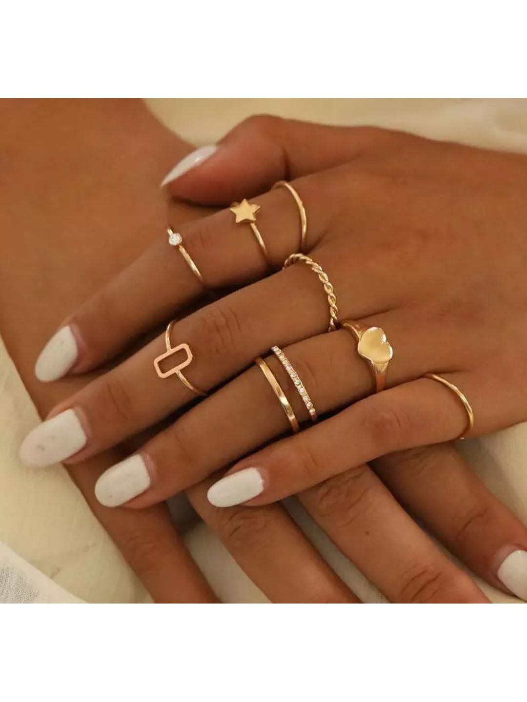 Vembley Set Of 8 Women Gold-Plated Finger Rings Price in India