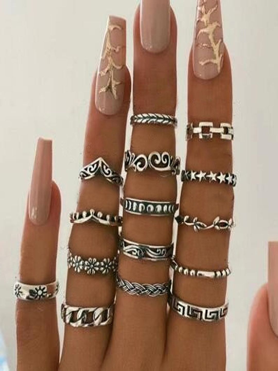 Vembley Women Silver-Plated 15 Piece Funky Ring Set Price in India