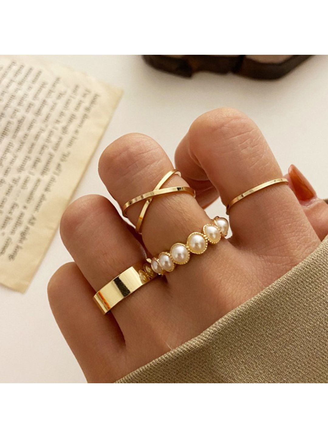 Vembley Set Of 4 Gold-Plated Multi Designed Finger Rings Price in India