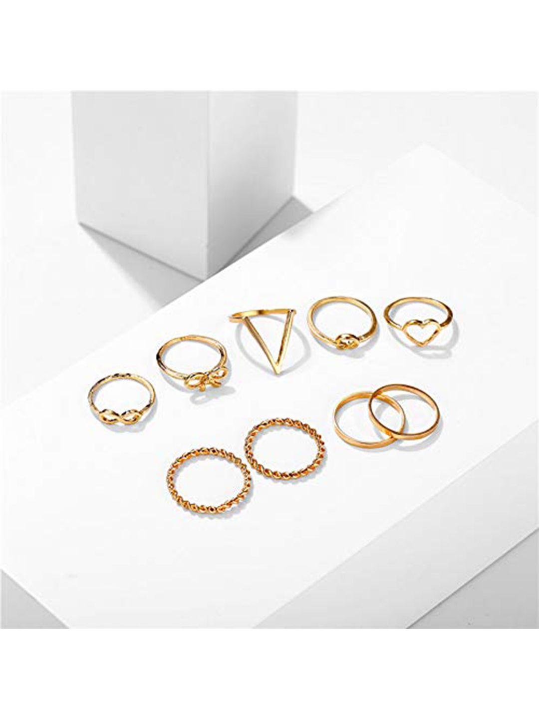 Vembley Set of 9 Gold-Plated CZ Studded Love Infinity Rings Price in India
