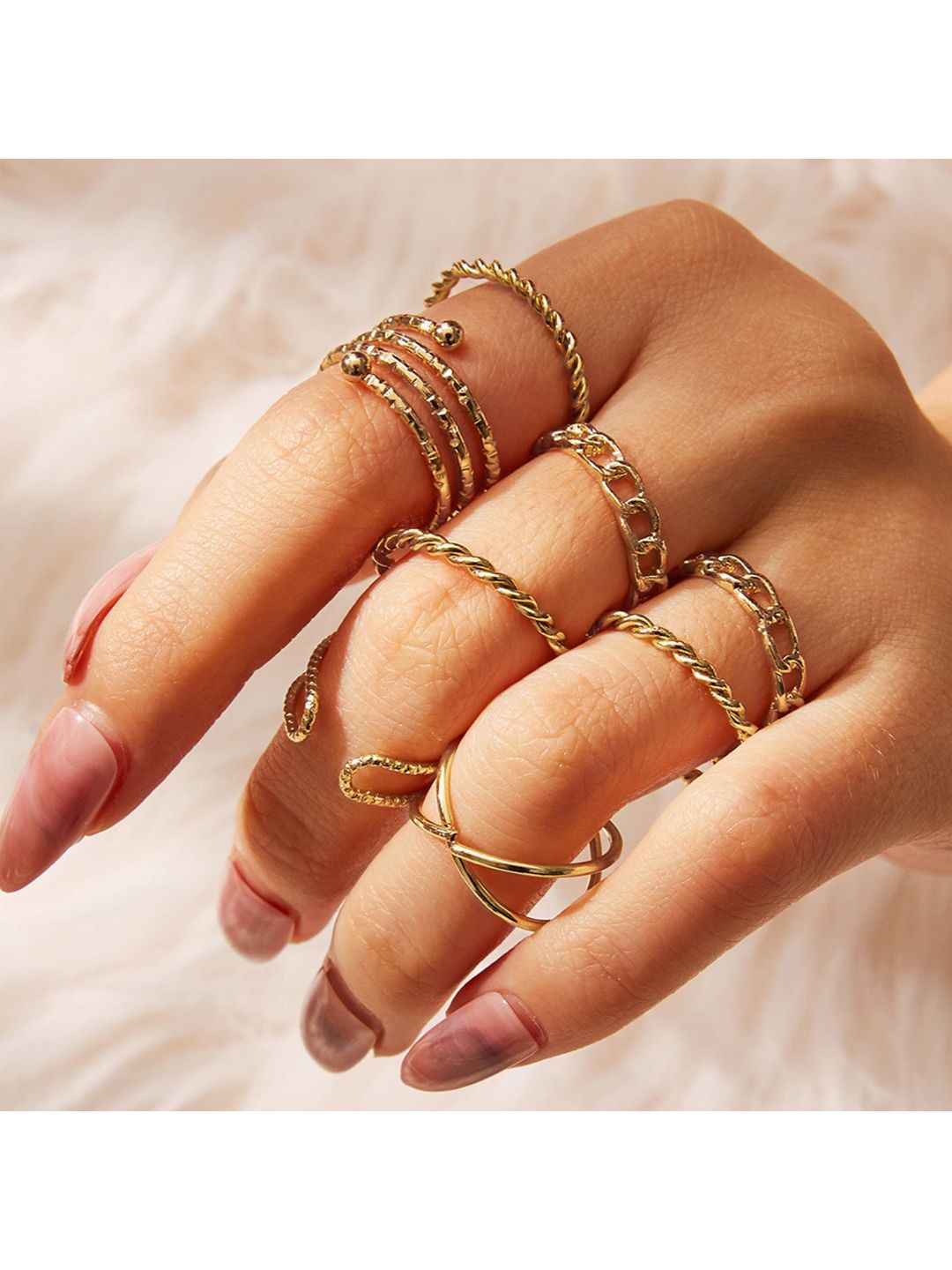 Vembley Set Of 8 Oxidised Gold-Plated Adjustable Finger Rings Price in India