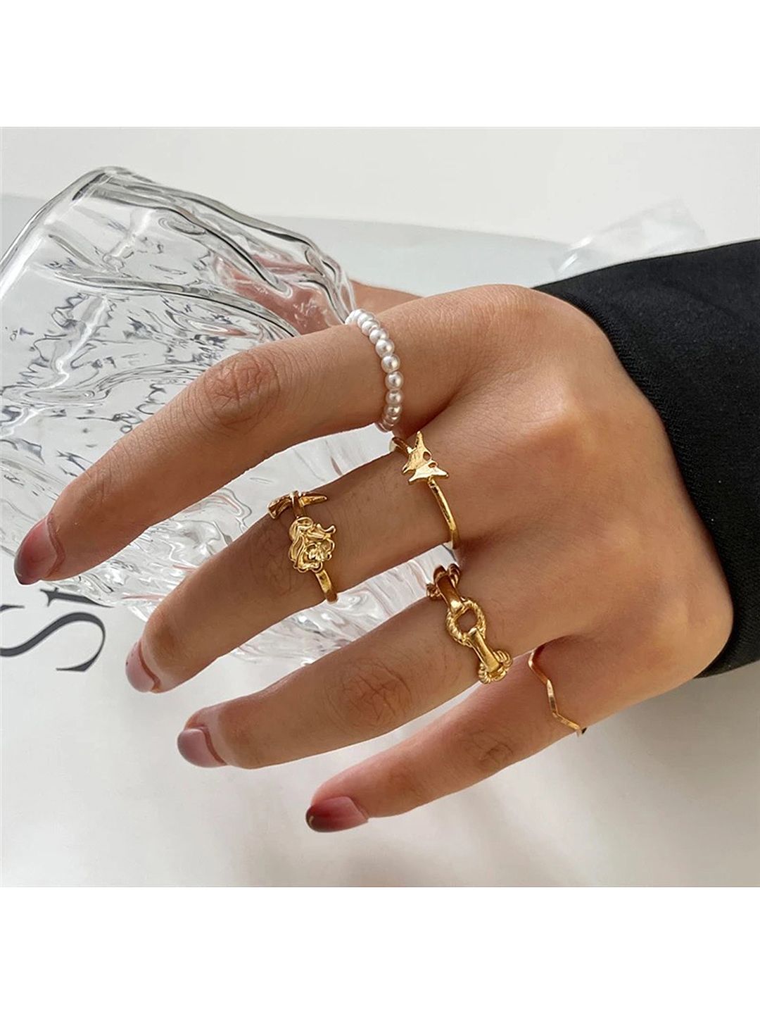 Vembley Set Of 5 Gold-Plated Finger Rings Price in India