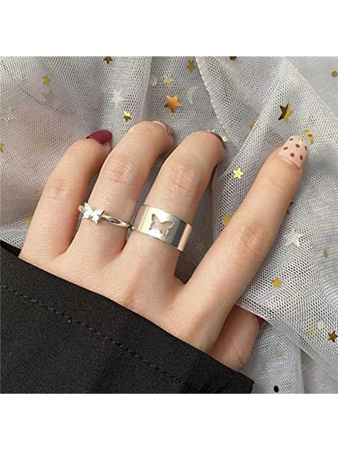 Vembley Stunning Silver Butterfly Couple Matching Wrap Finger Ring Price in India
