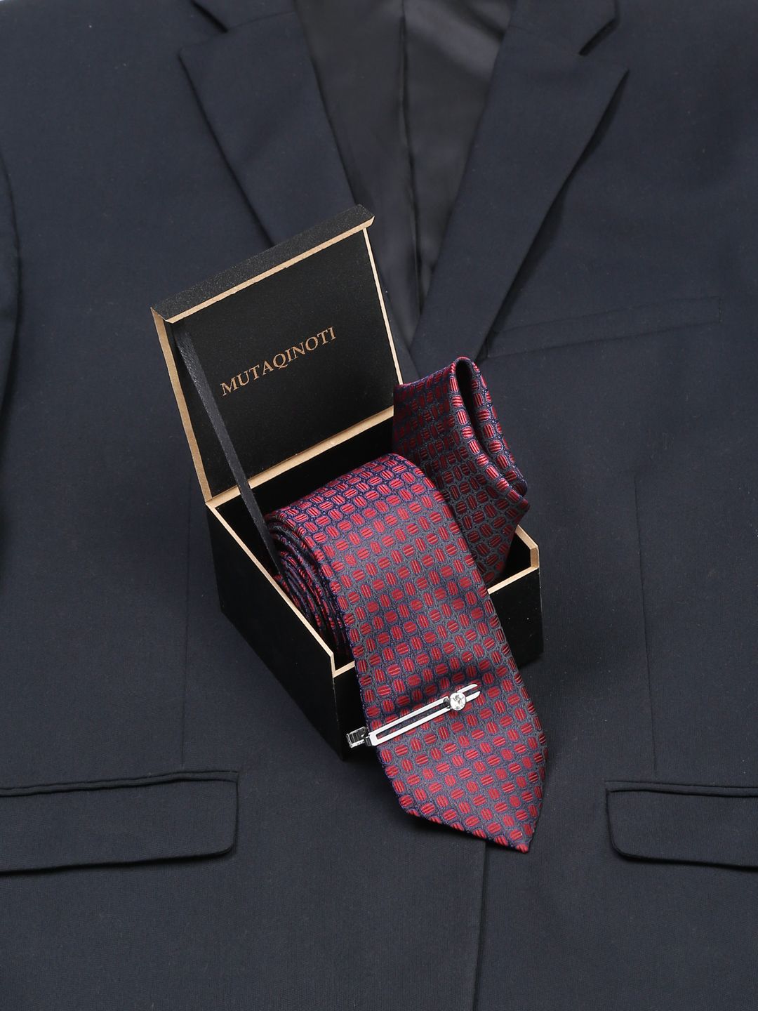 MUTAQINOTI Men Silk Necktie Accessory Gift Set