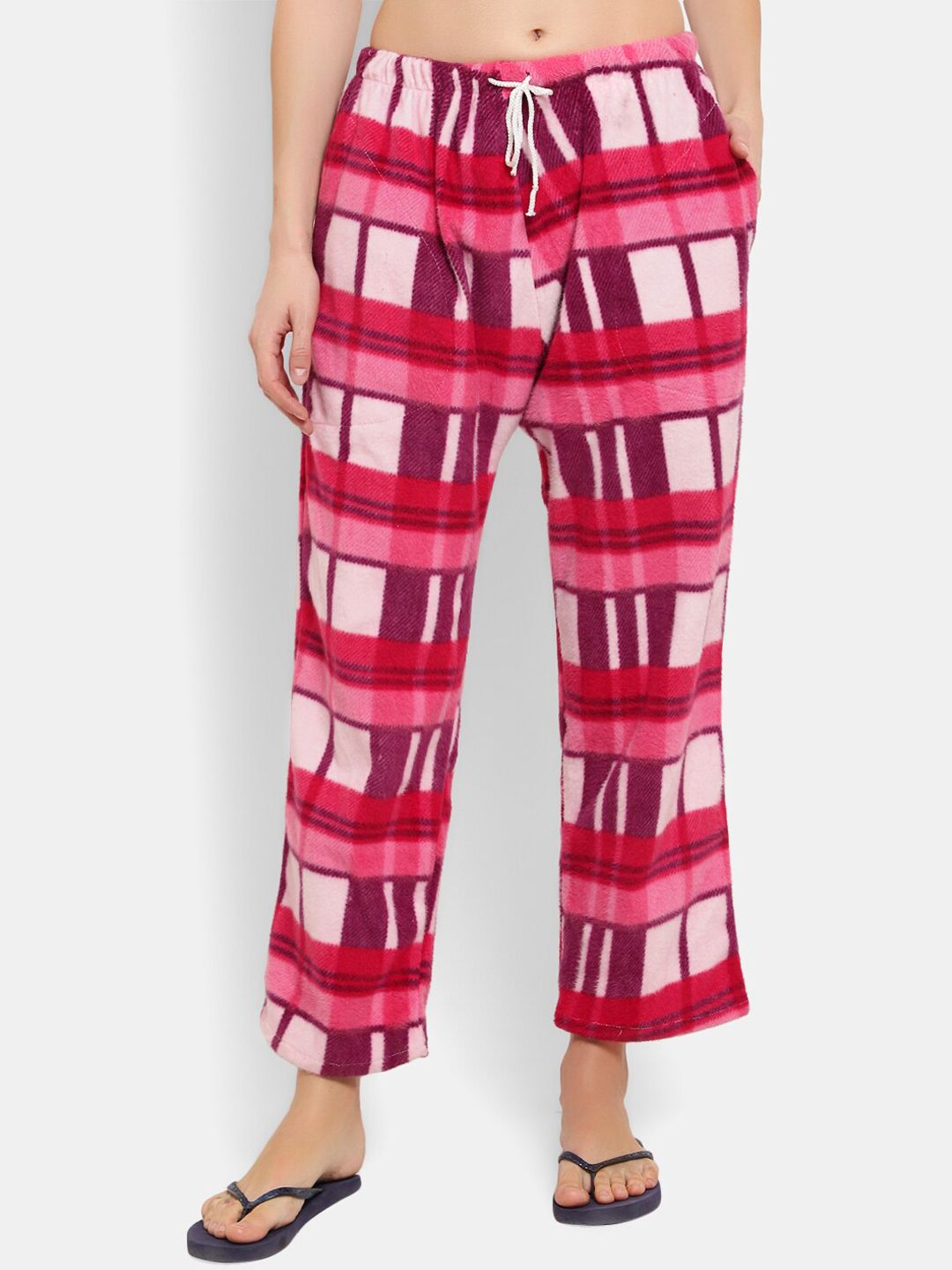 CIERGE Women Pink & White Checked Loune Pants Price in India