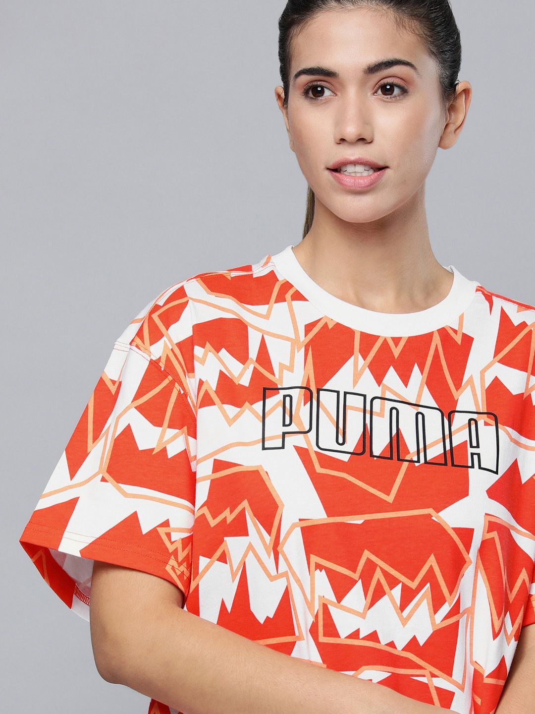 PUMA Hoops Cherry Tomato Swish Printed Women's Basketball T-shirt Price in India