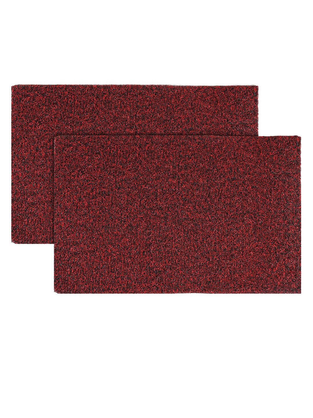 Kuber Industries Set of 2 Maroon & Black Indoor Outdoor Anti-Slip Door Mat Price in India