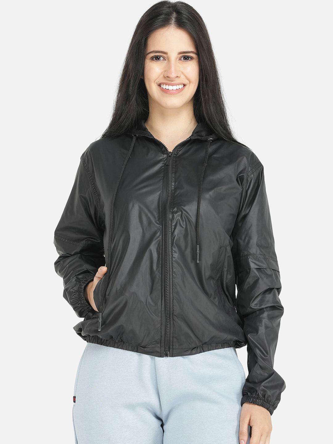 DECHEN Women Black Windcheater Bomber Jacket Price in India