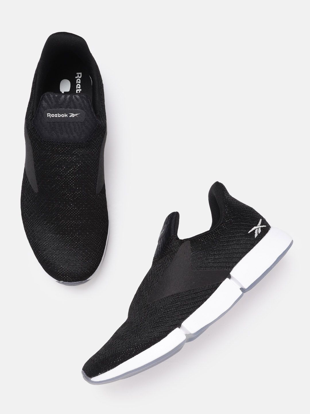 Reebok Women Black Woven Design Daily Fit Walking Slip-Ons Price in India