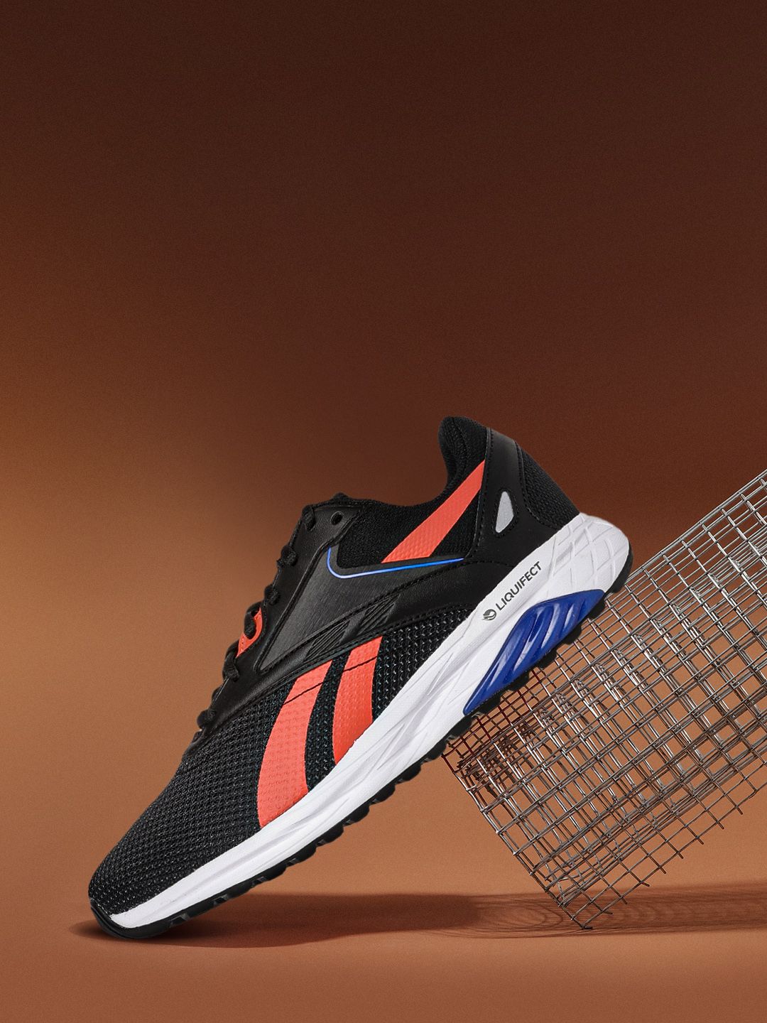 Reebok Men Black & Coral Orange Woven Design Liquifect 90 2.0 Running Shoes