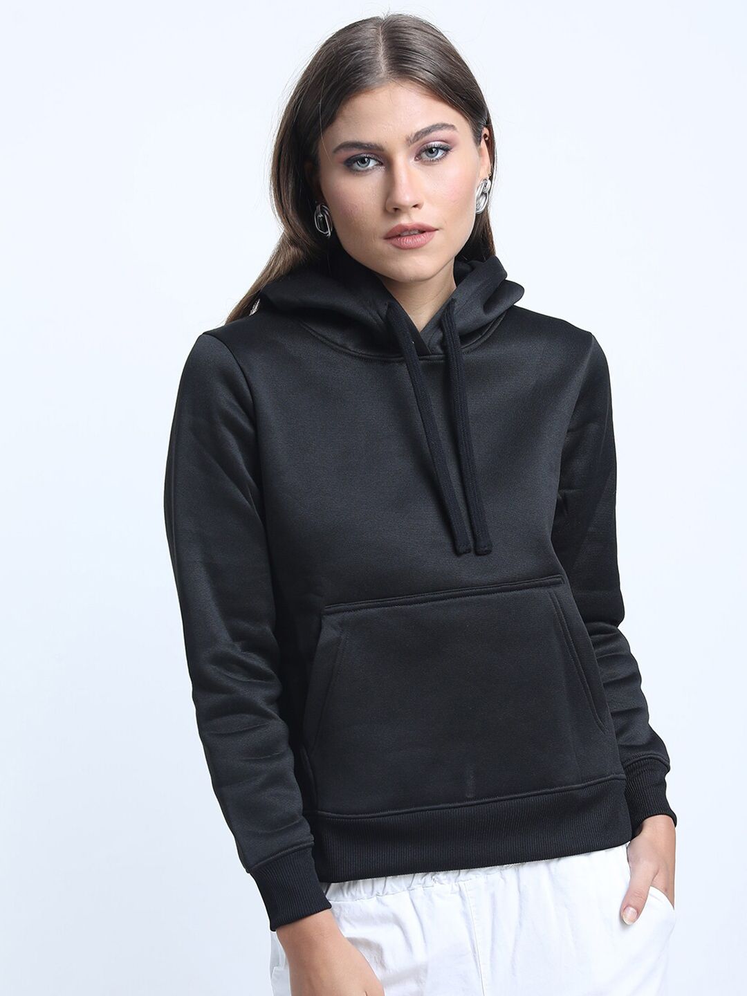 Tokyo Talkies Women Black Solid Hooded Sweatshirt Price in India