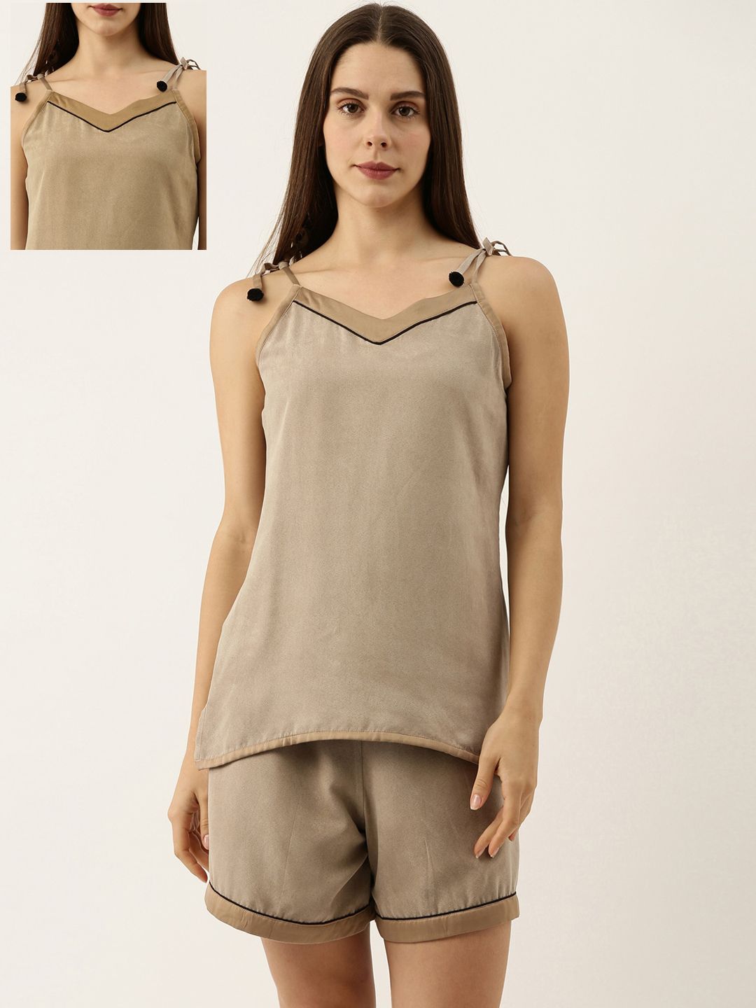 Bannos Swagger Women Taupe Solid Reversible Night Suit Price in India