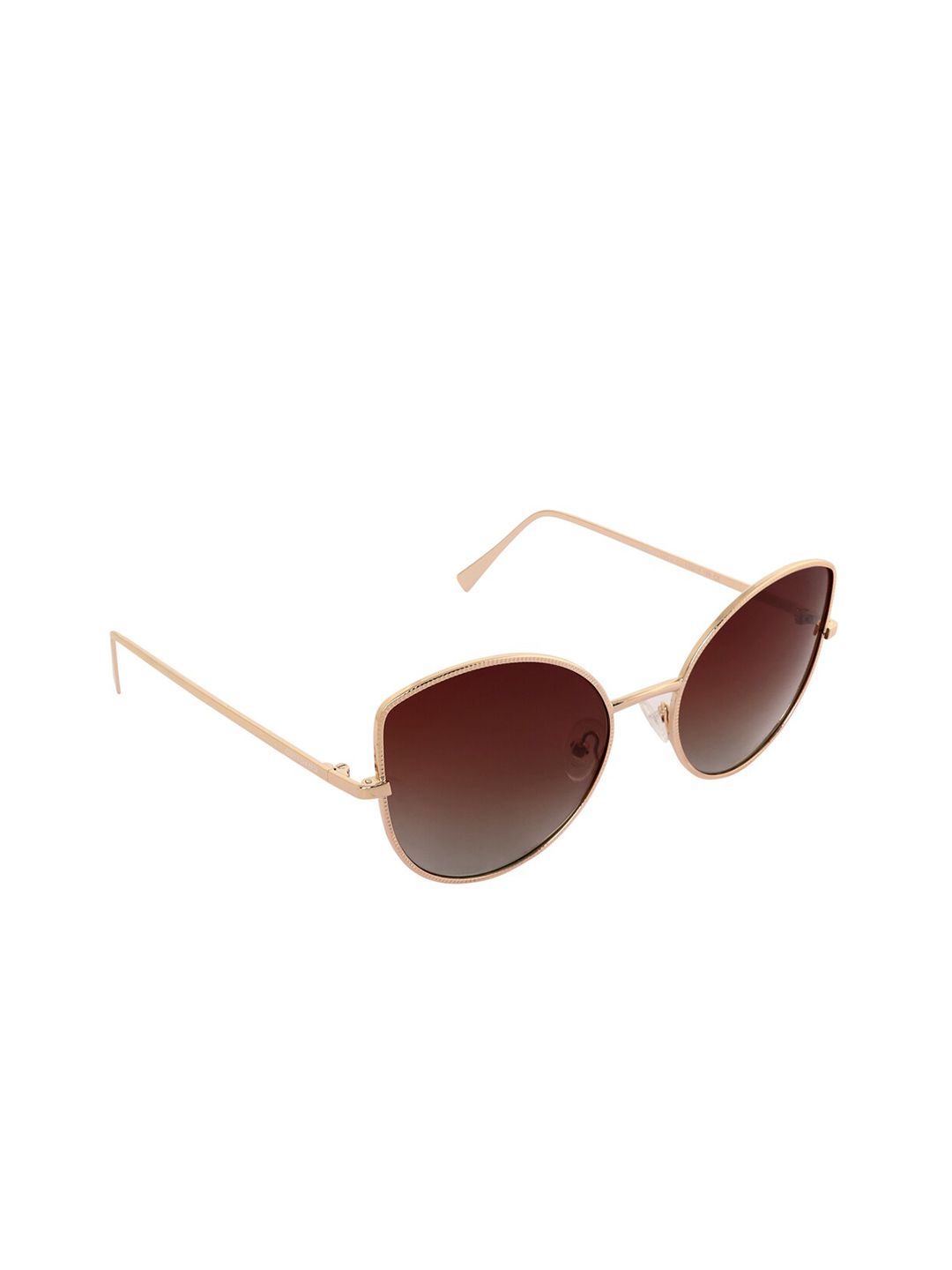 GIORDANO Women Brown Lens & Gold-Toned Cateye Sunglasses with Polarised Lens Price in India