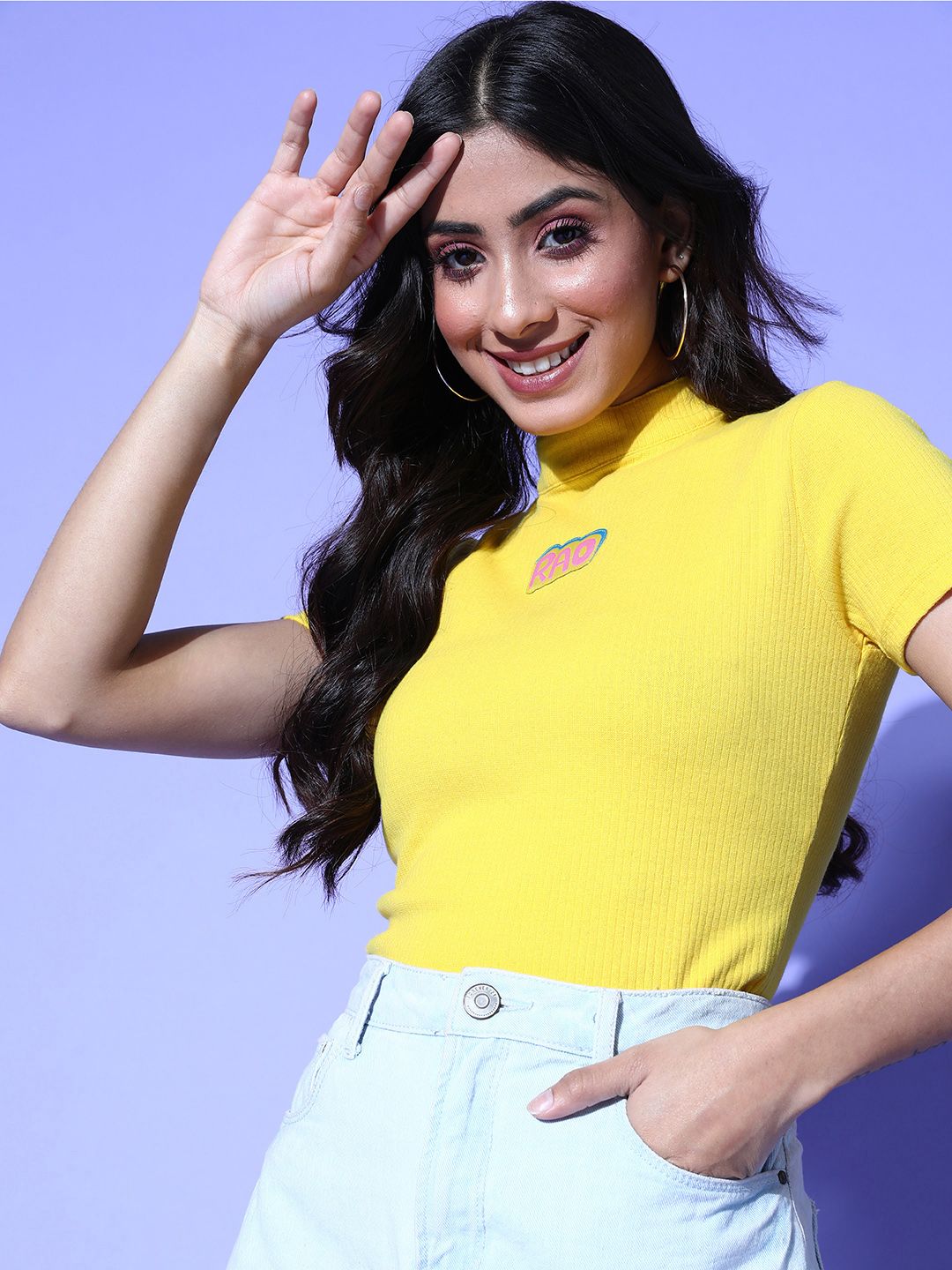 DressBerry Bright Yellow Solid Joyful Conversation Top