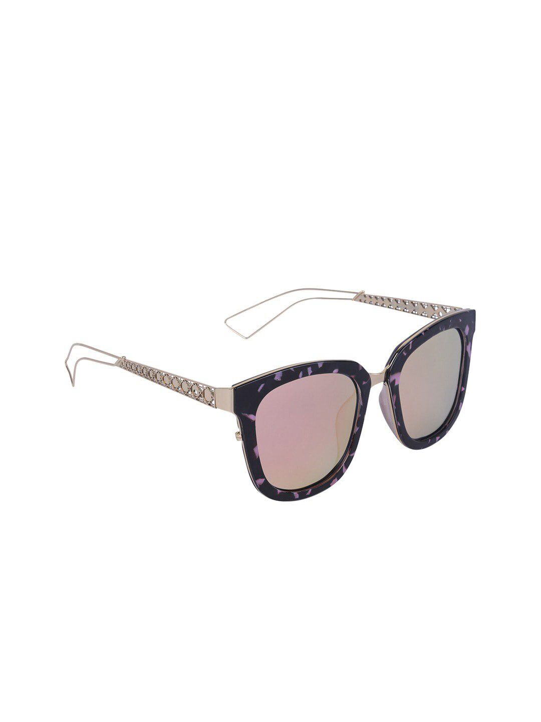 MARC LOUIS Women Pink Lens & Gold-Toned Square Sunglasses with Polarised and UV Protected Lens Price in India