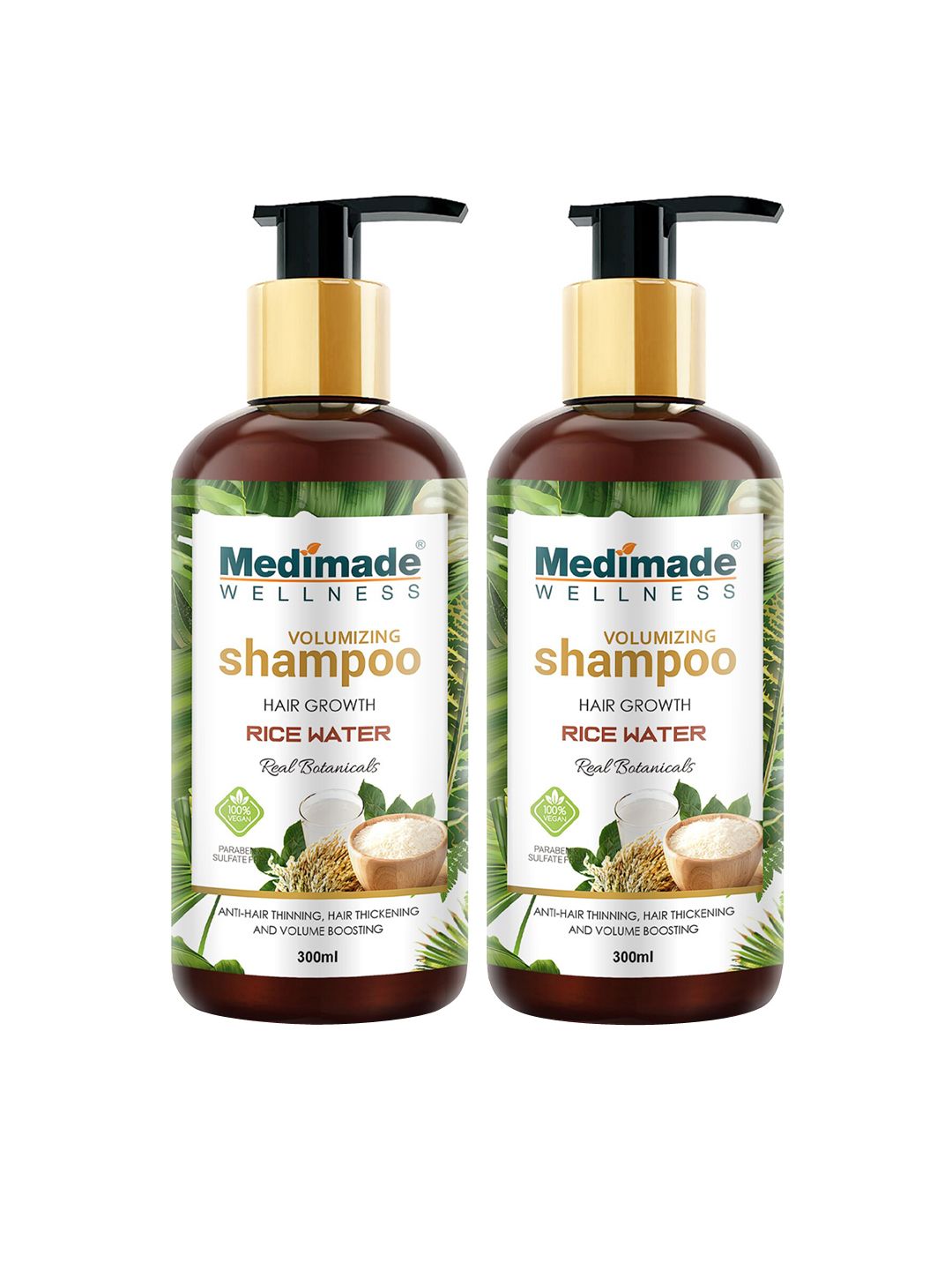 Medimade Set of 2 Volumizing Rice Water Shampoo for Hair Growth - 300 ml each Price in India
